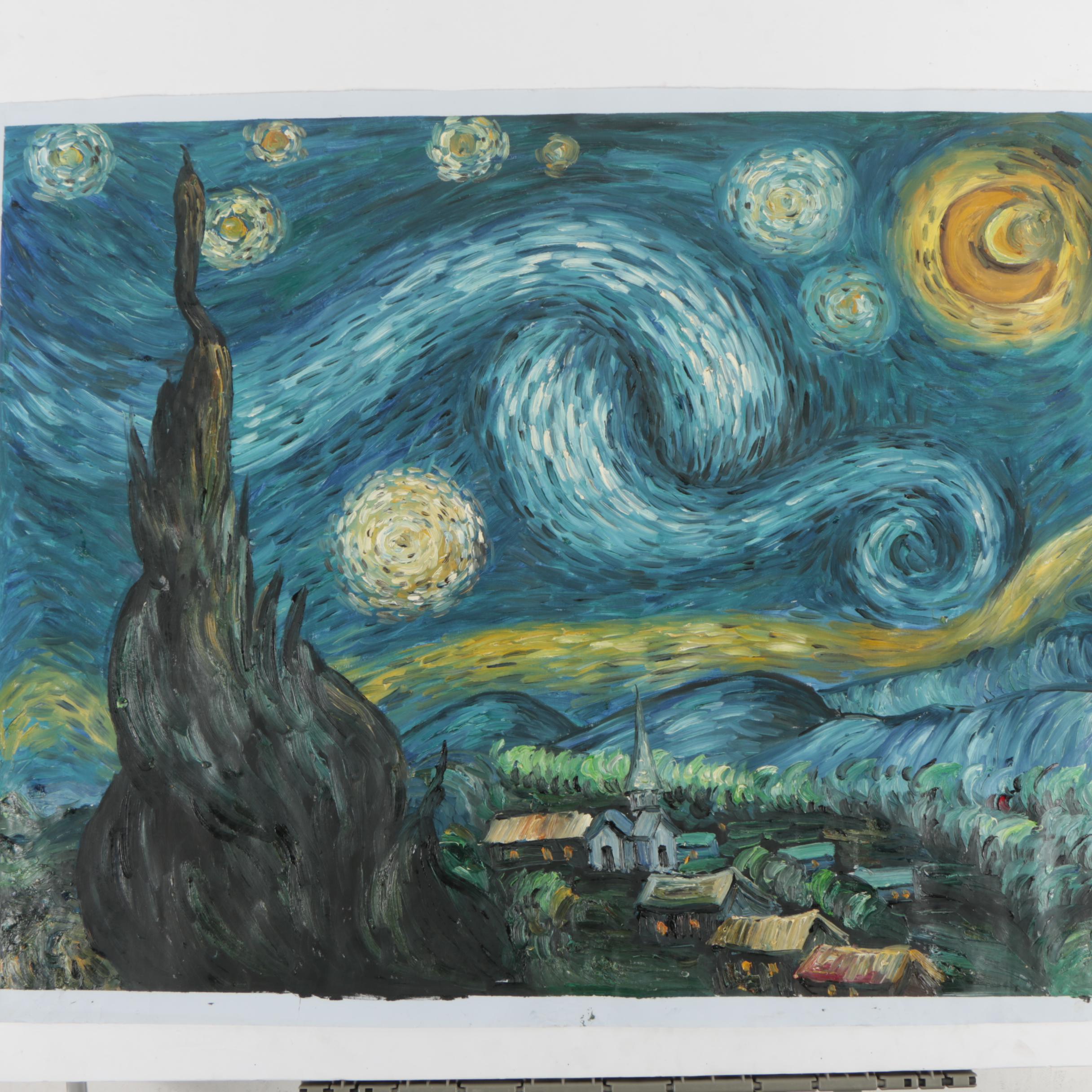 Copy Oil Painting After Vincent Van Gogh's "Starry Night"