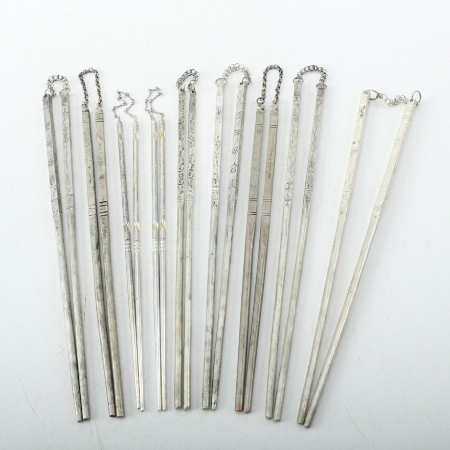 Silver Tone Metal Chop Sticks