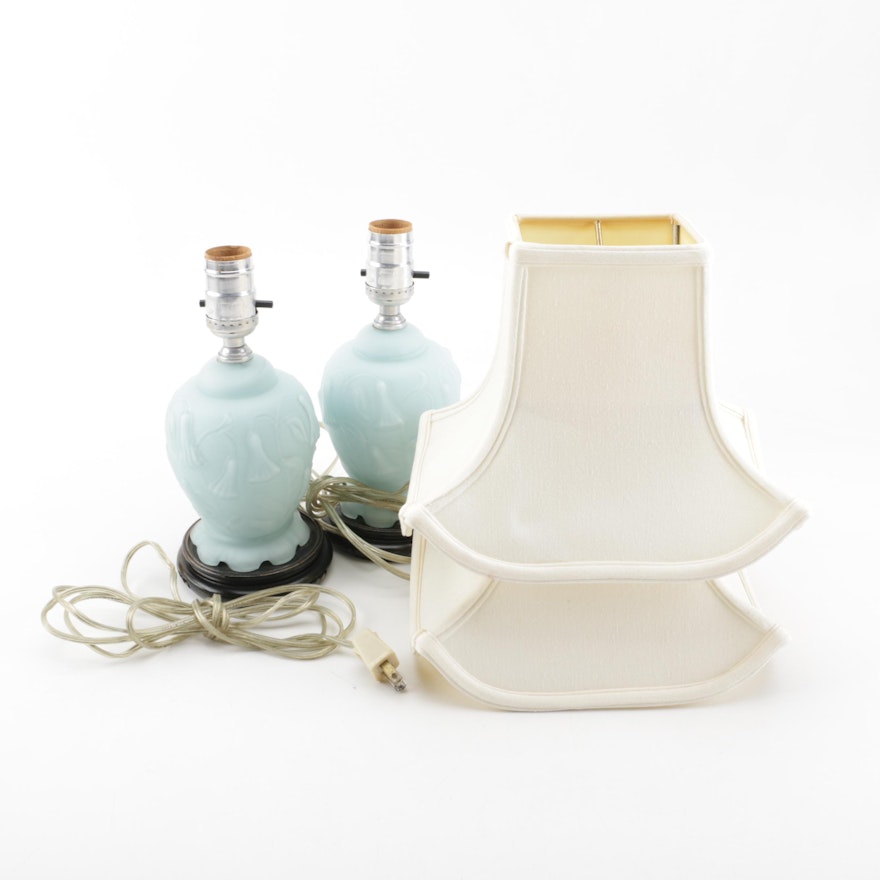 Pair of Vintage Blue Opaque Glass Table Lamps