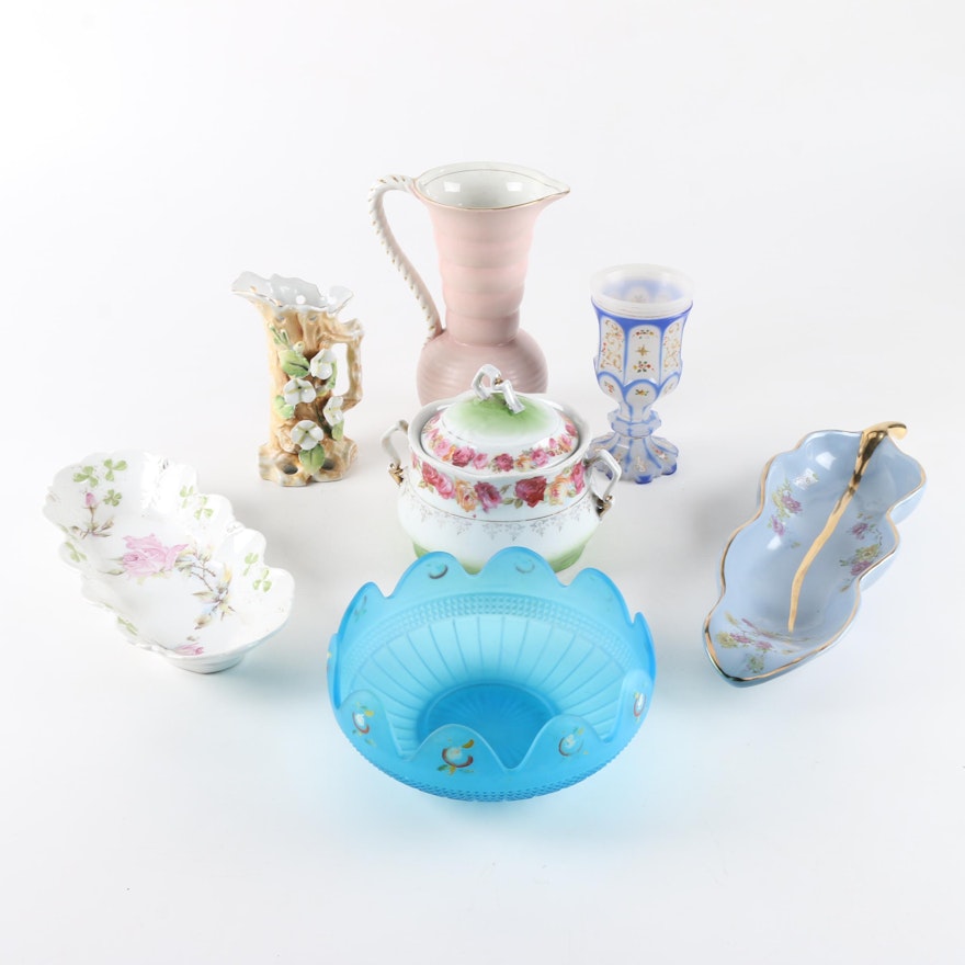 Ceramic Floral Serving Dishes and Pitchers