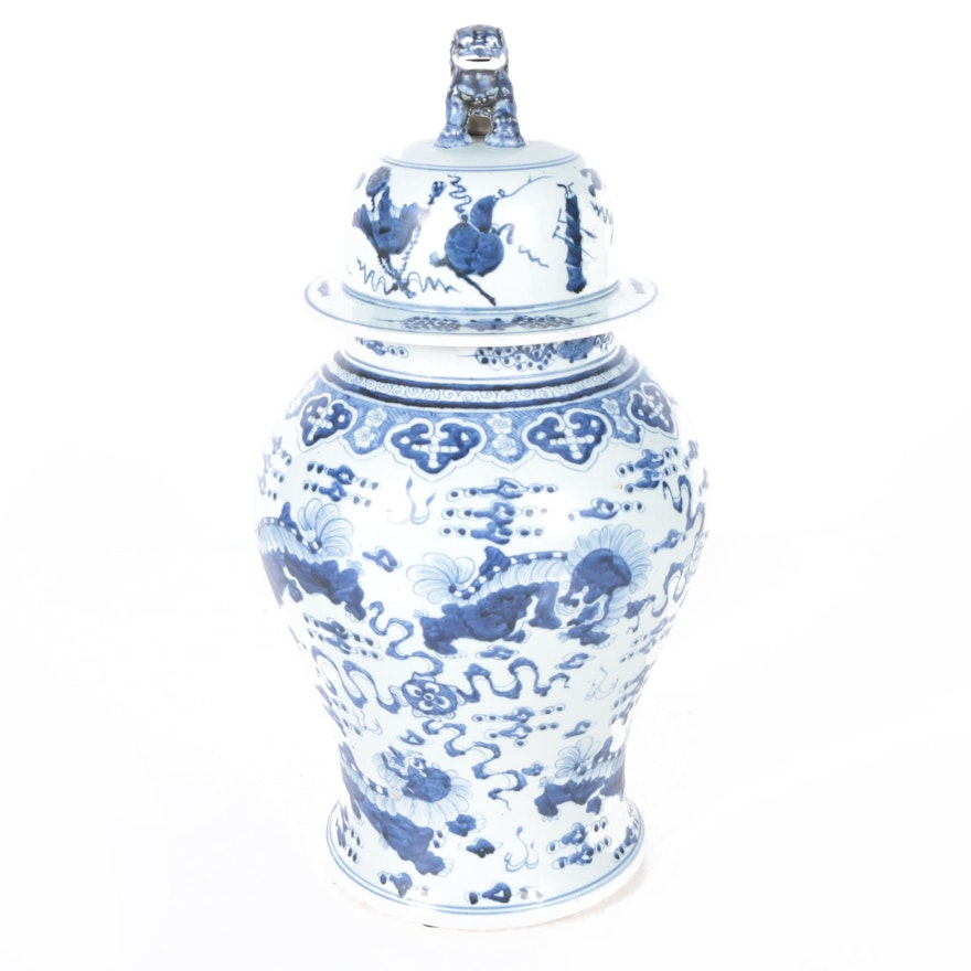 Chinese Ceramic Ginger Jar with Guardian Lion Lid