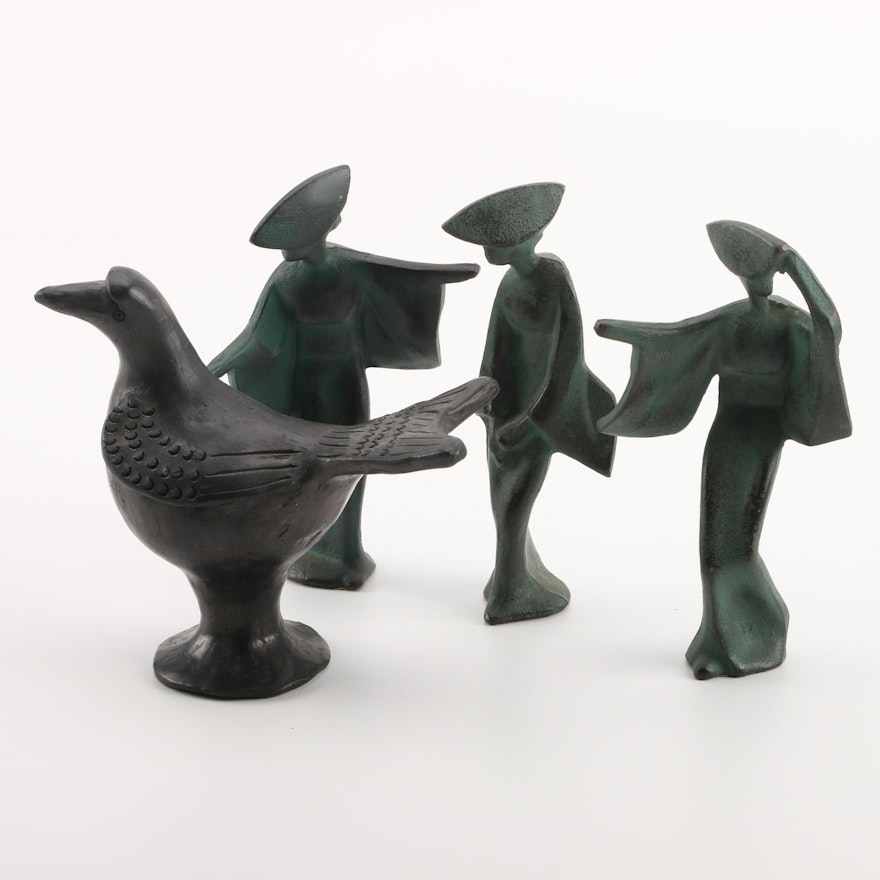 Bronze Figurines and Bird