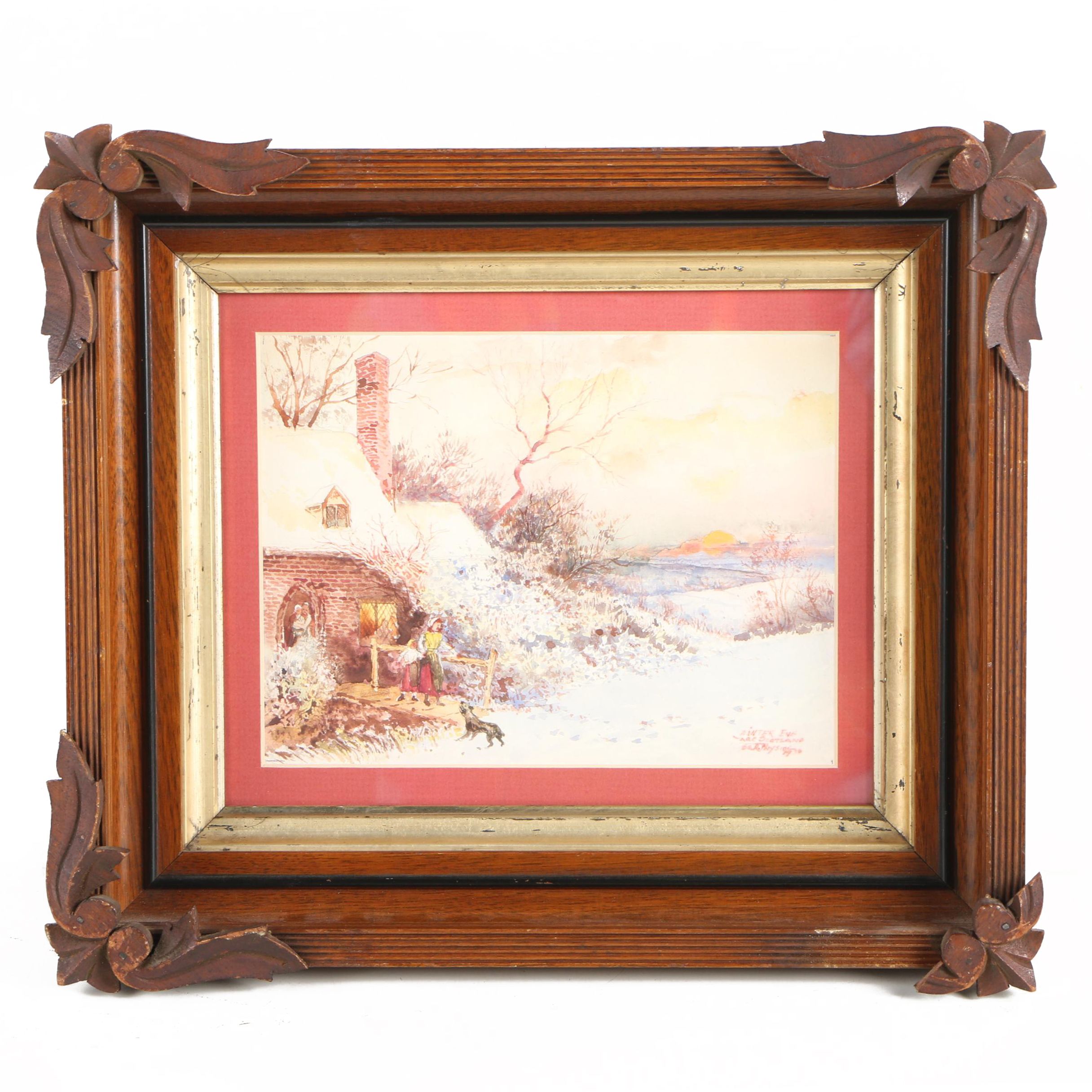 1930s Watercolor and Gouache "Winter Eve"