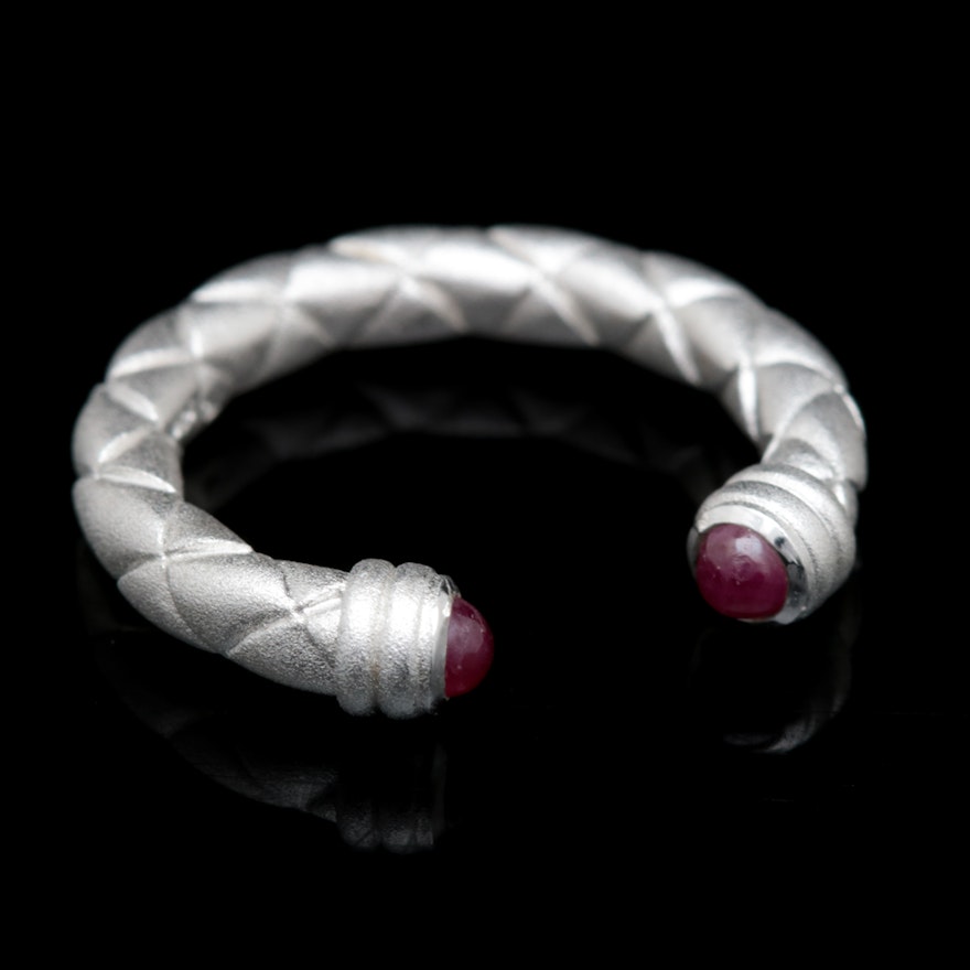 Bastian Sterling Silver and Ruby Open Cuff Ring