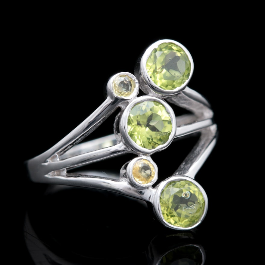 Sterling Silver, Peridot and Citrine Ring