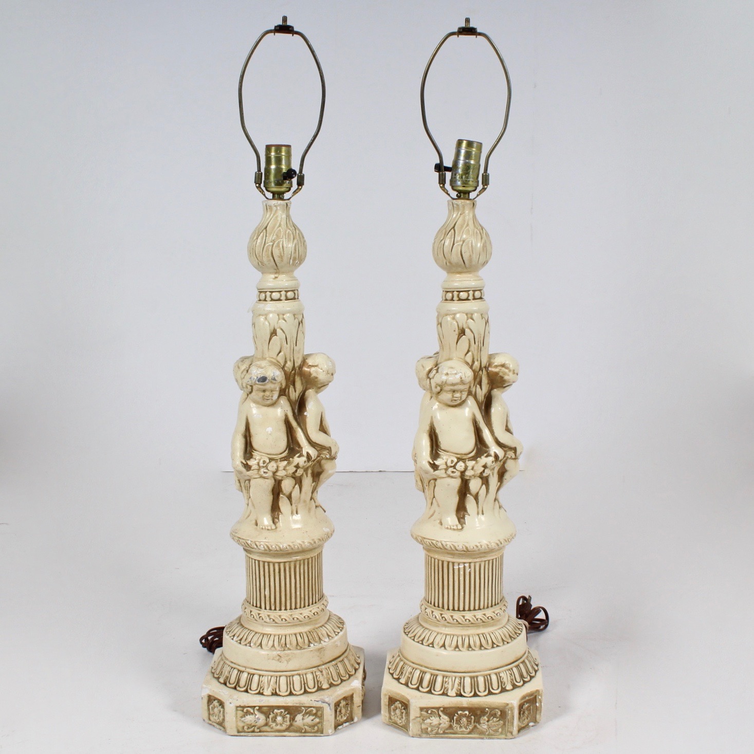 Pair of Vintage Neoclassical Putti Table Lamps