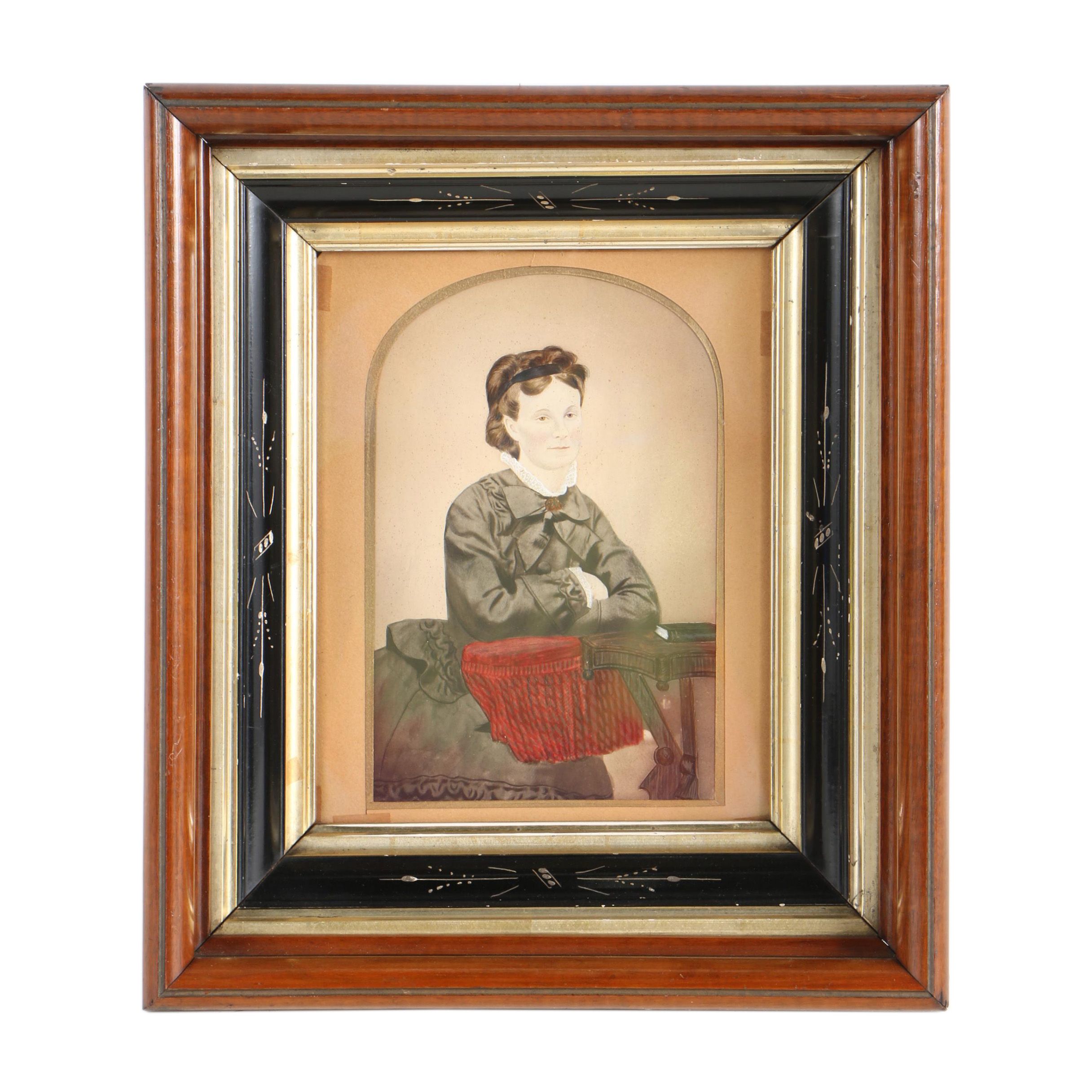 Antique Hand-Colored Crayon Portrait