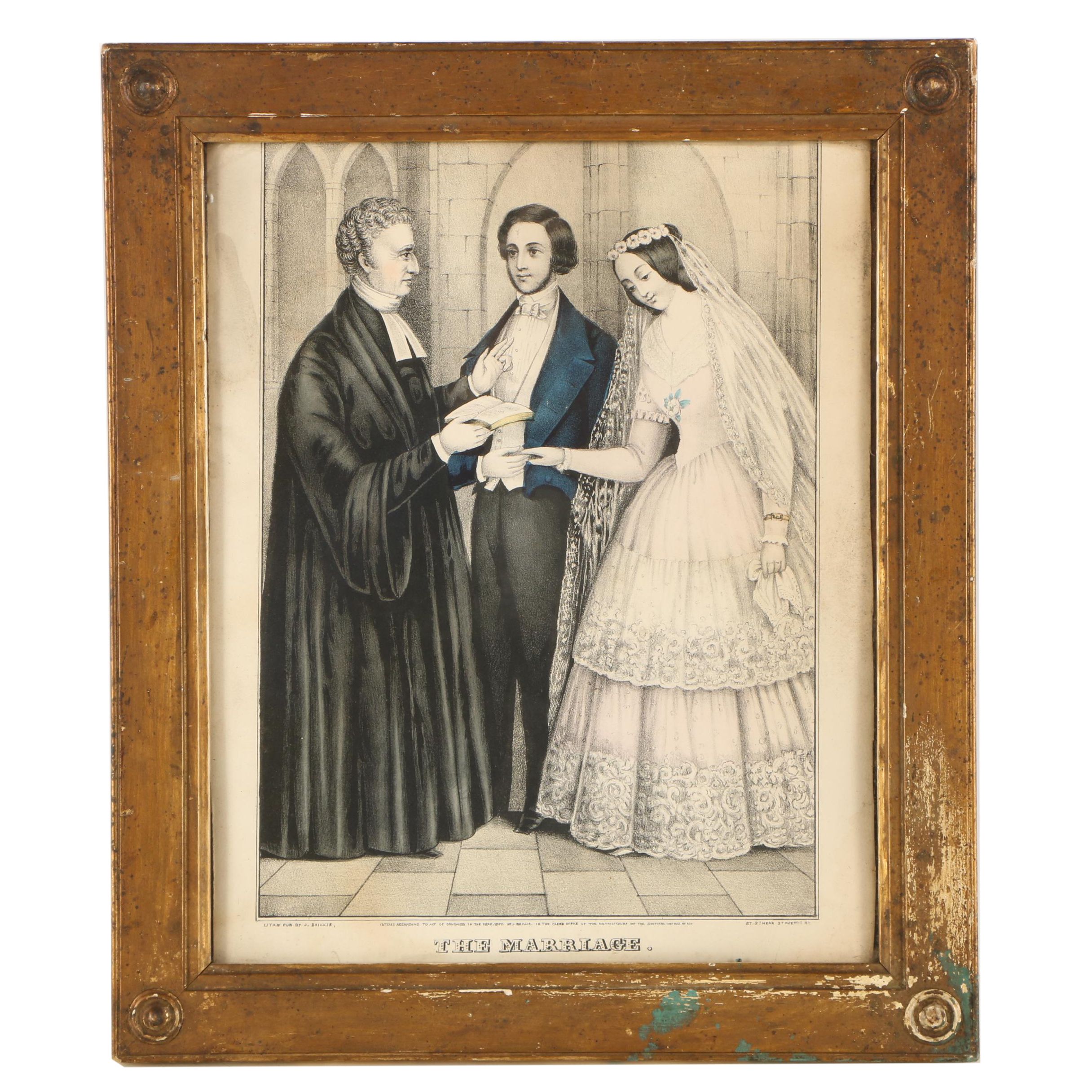 J. Baillie Hand-Colored Lithograph "The Marriage"