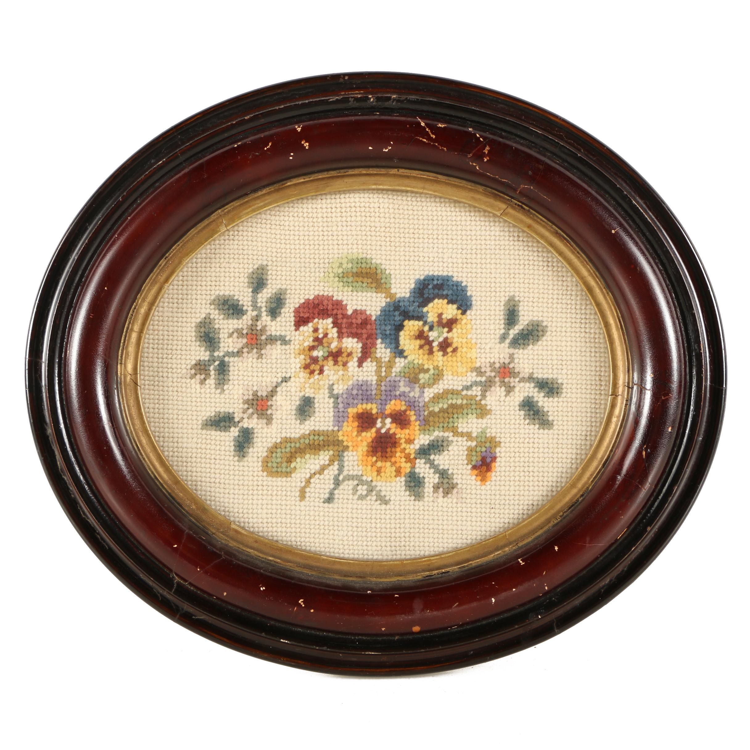 Needlepoint Embroidery of Pansies