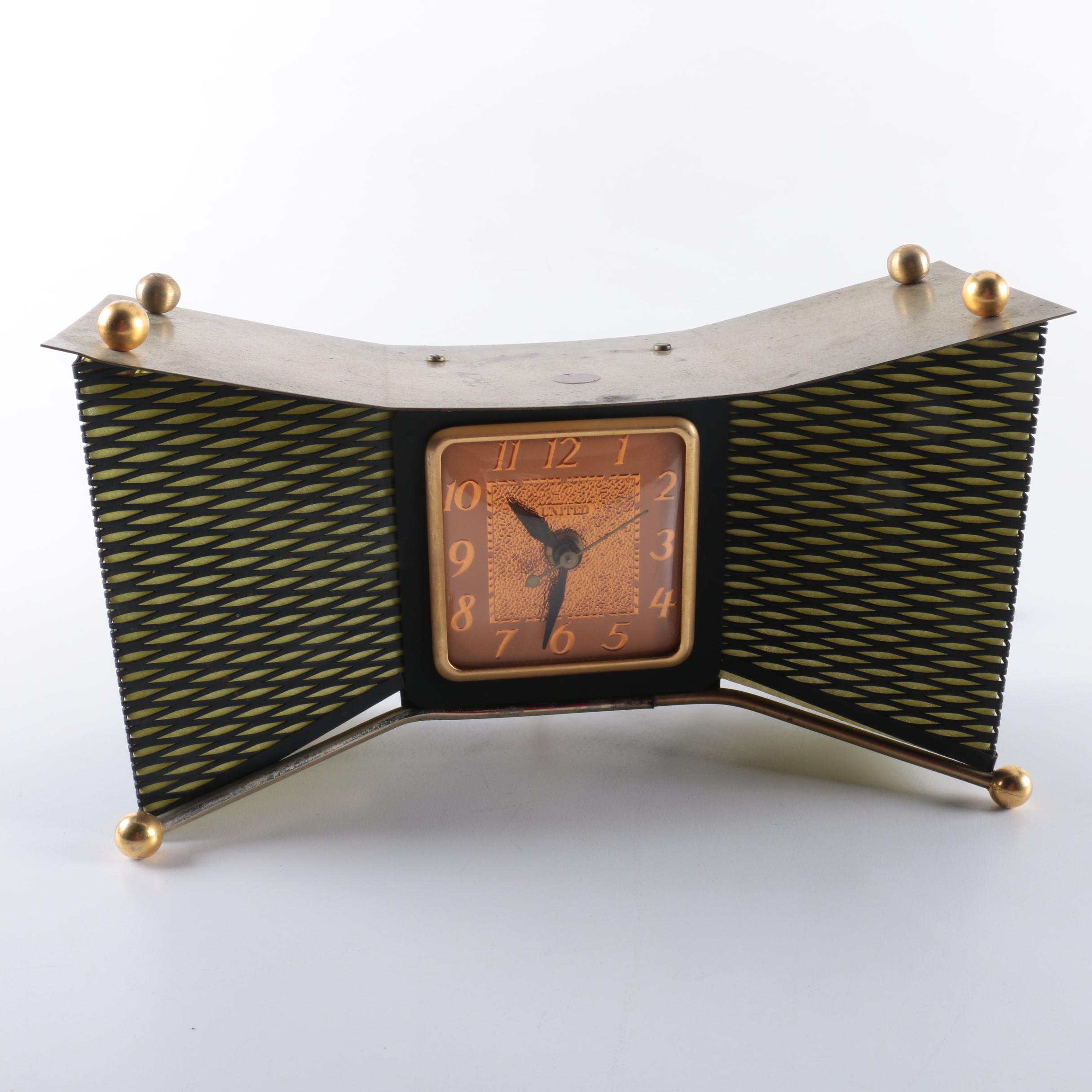 Mid Century Modern United Clock Co. Bow Tie Mantel Clock