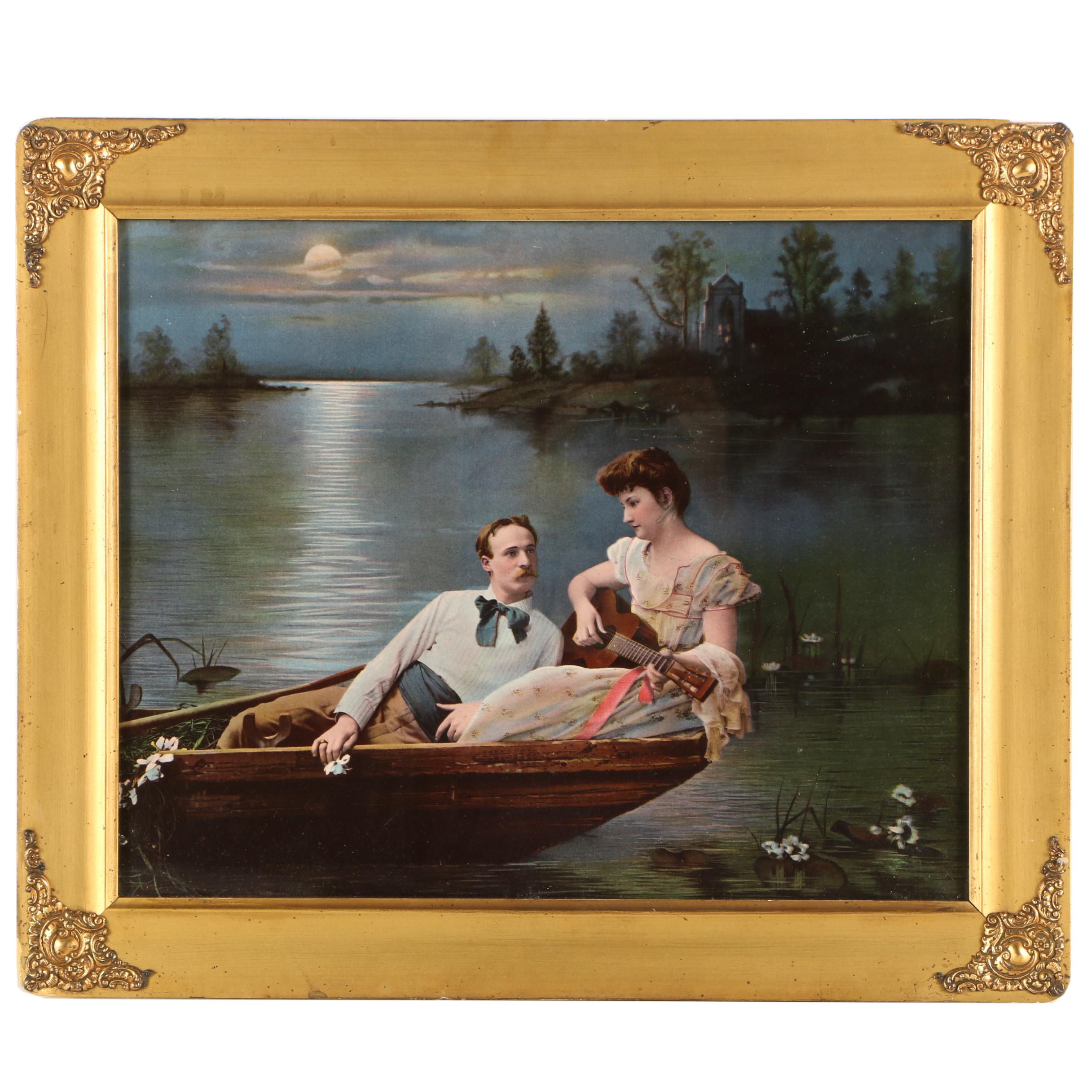 The Ullman MFG Co. 1902 Color Halftone of a Man and Woman in a Rowboat