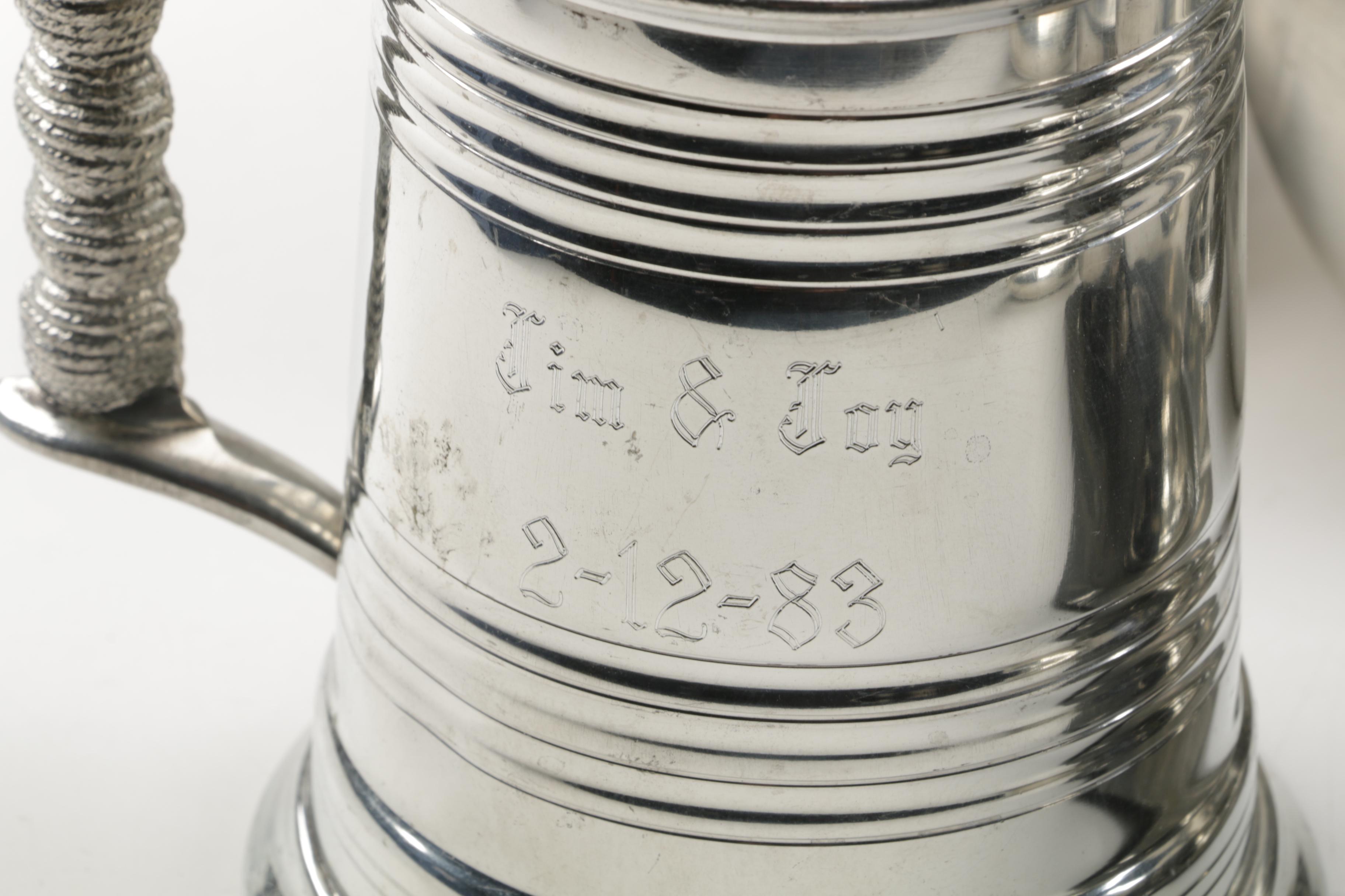 Large Assortment of Pewter Serveware Featuring Crescent Pewter