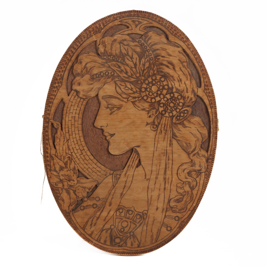 Art Nouveau Relief Plaque in the Manner of Alphonse Mucha