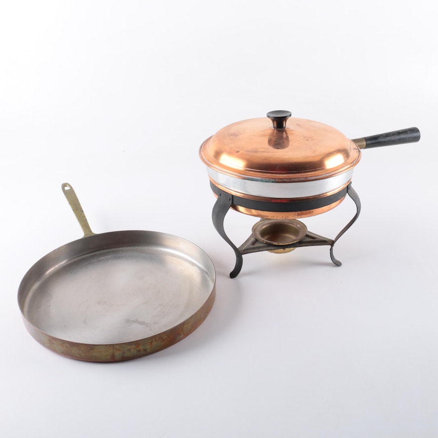 Paul Revere Copper Chafing Dish with Stand and Crepe Pan