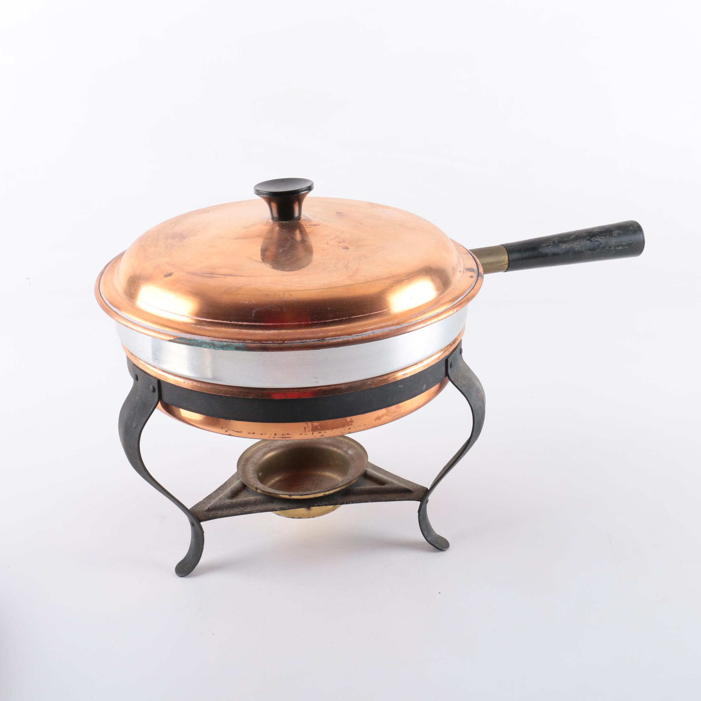 Paul Revere Copper Chafing Dish with Stand and Crepe Pan