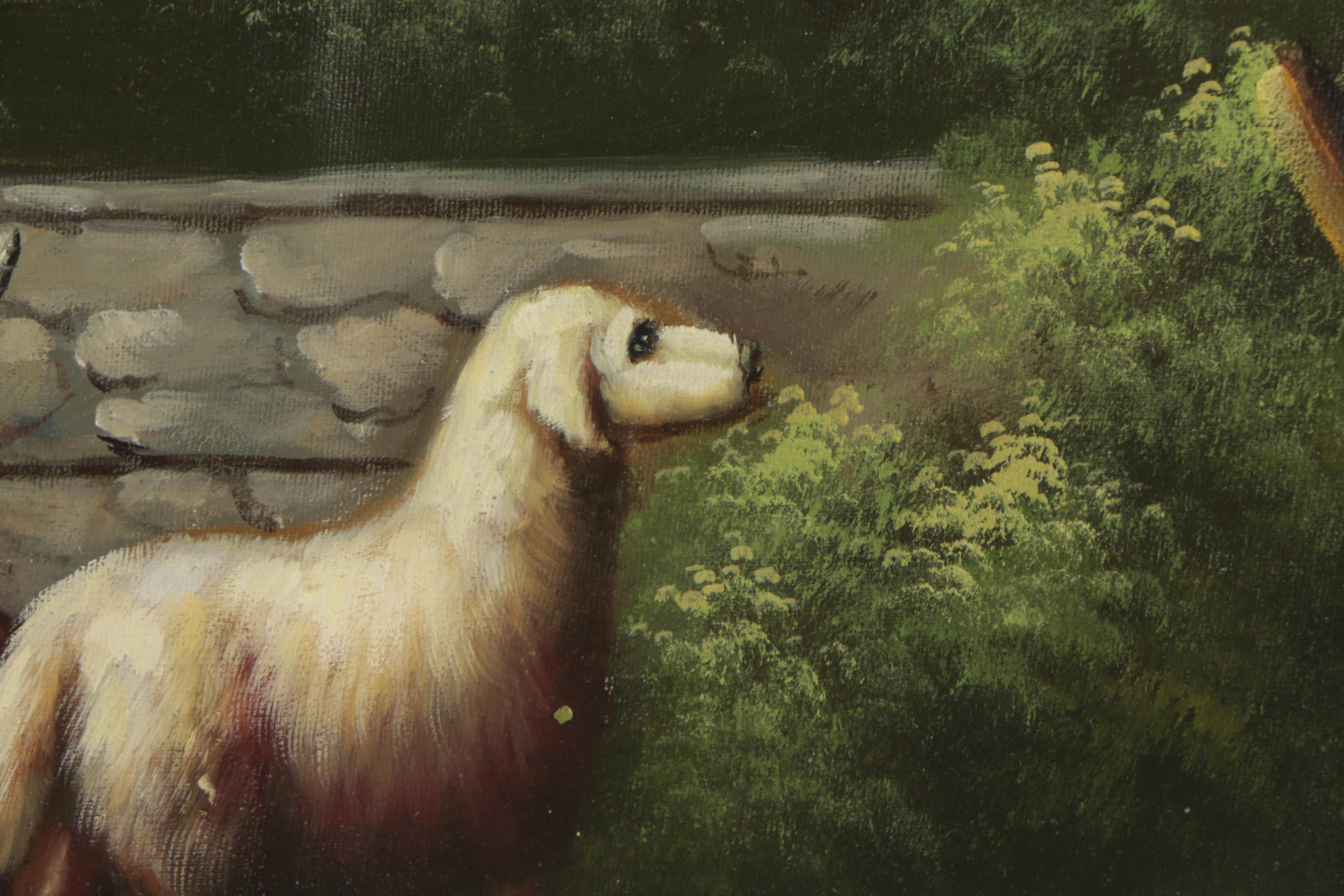 Oil on Canvas Pastoral Painting of Farm Animals