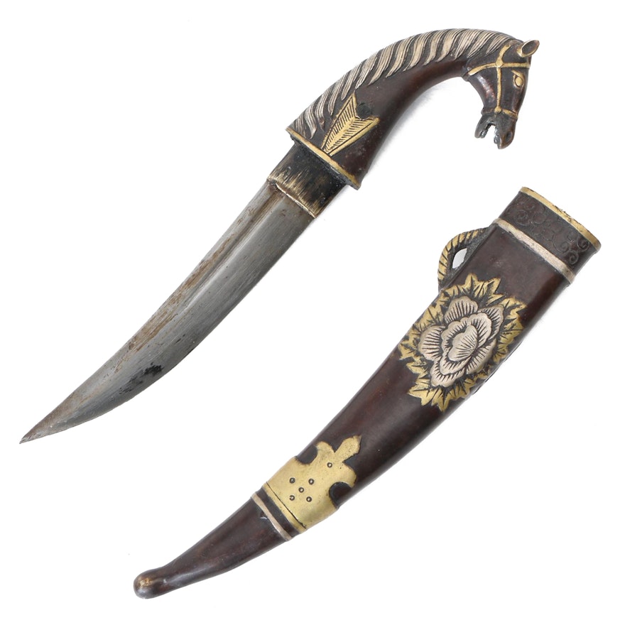 Indian Style Horse Head Dagger with Scabbard