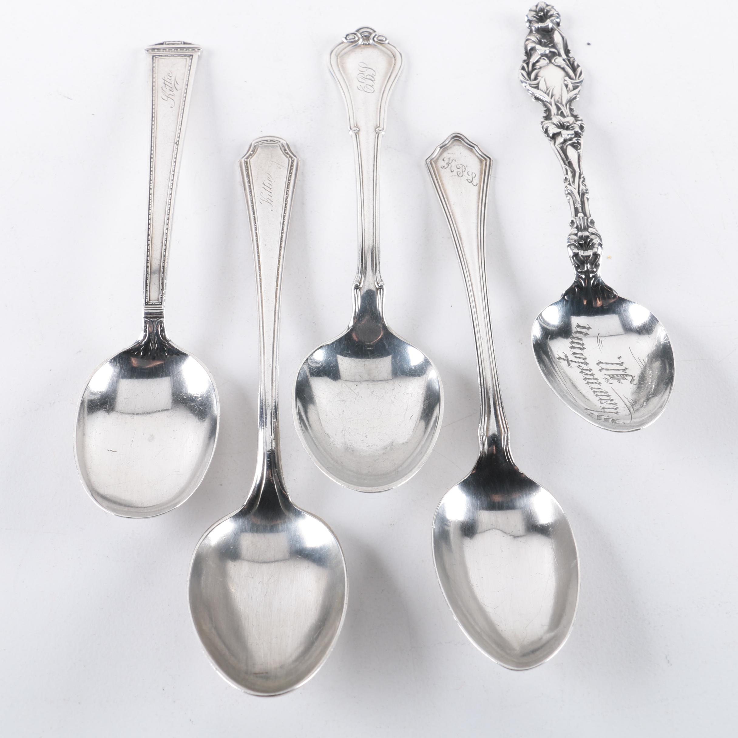 Whiting Manufacturing Co. "Lily" Teaspoon with Other Sterling Spoons