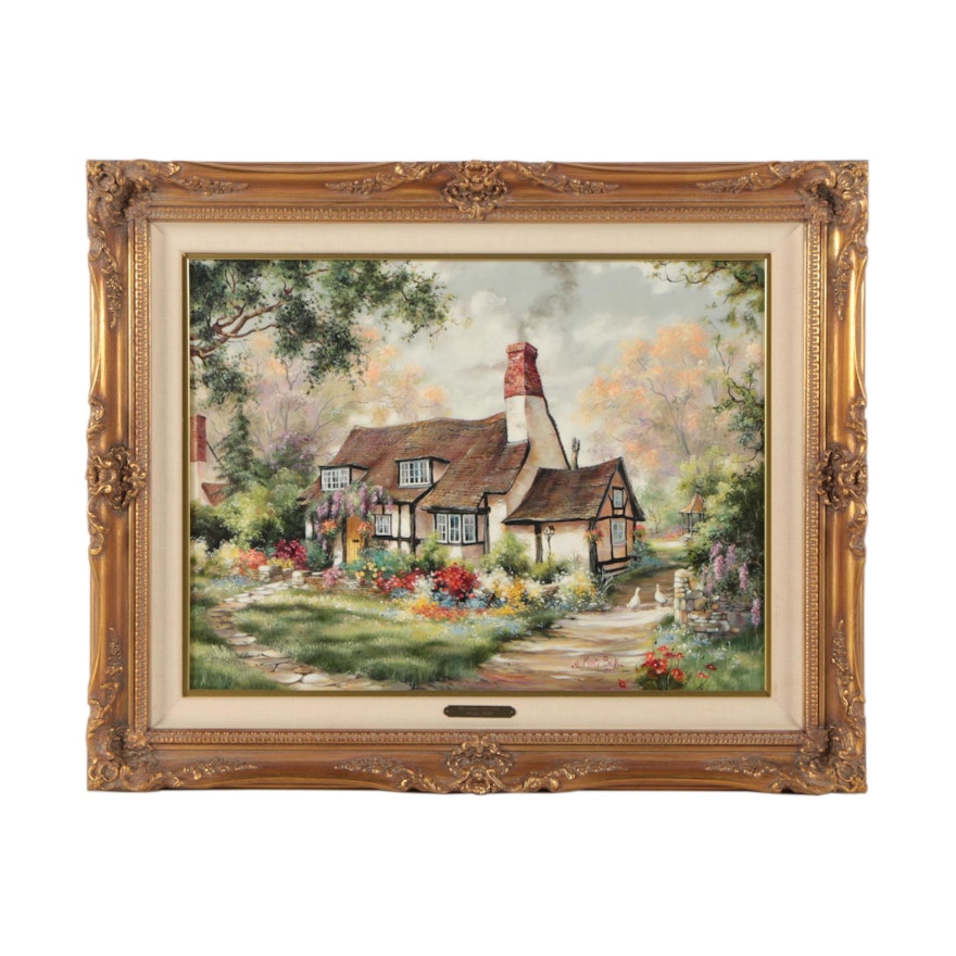 Marty Bell 1995 Oil Painting "Welford Cottage"