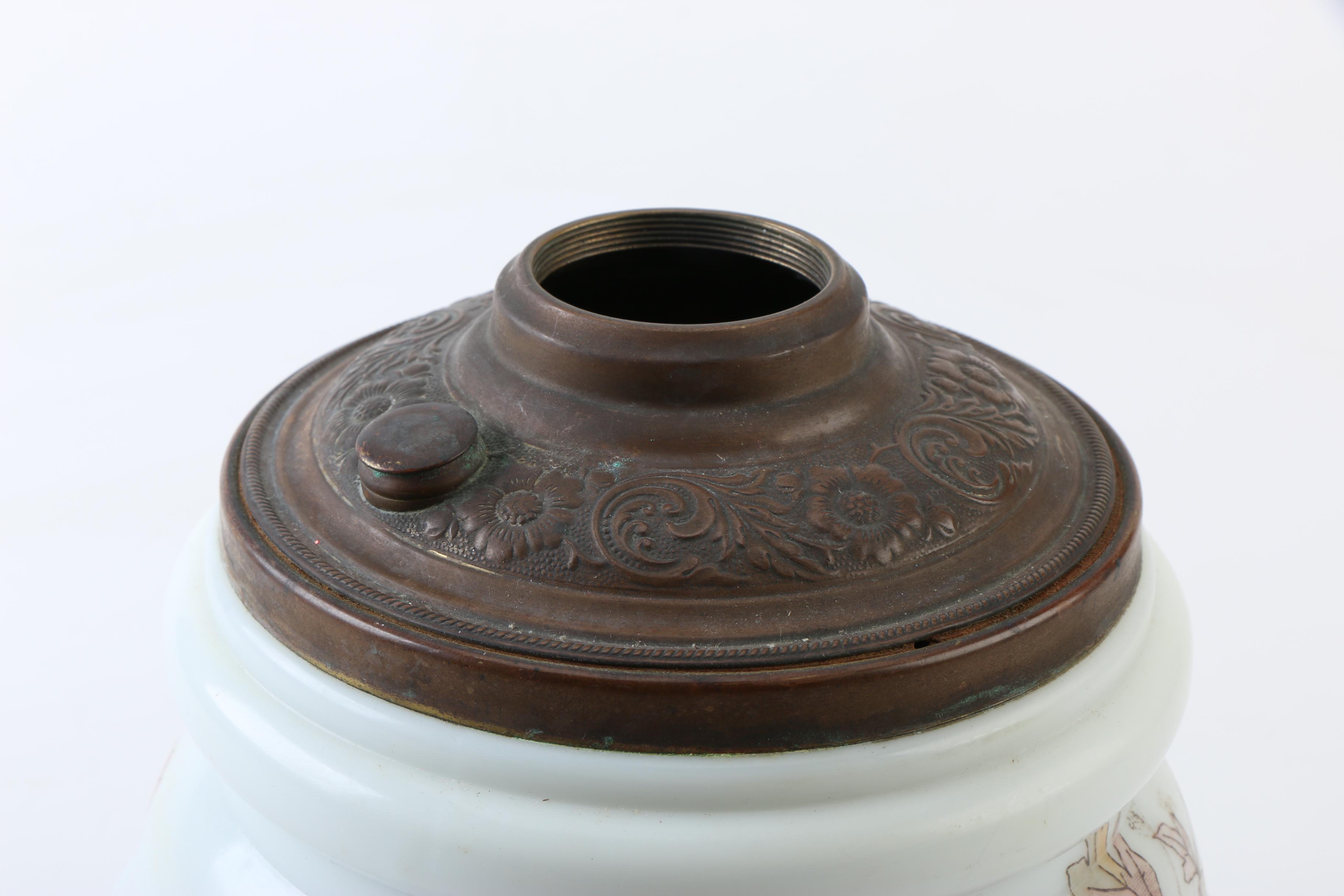 Vintage White Porcelain Lamp Base with Floral Design