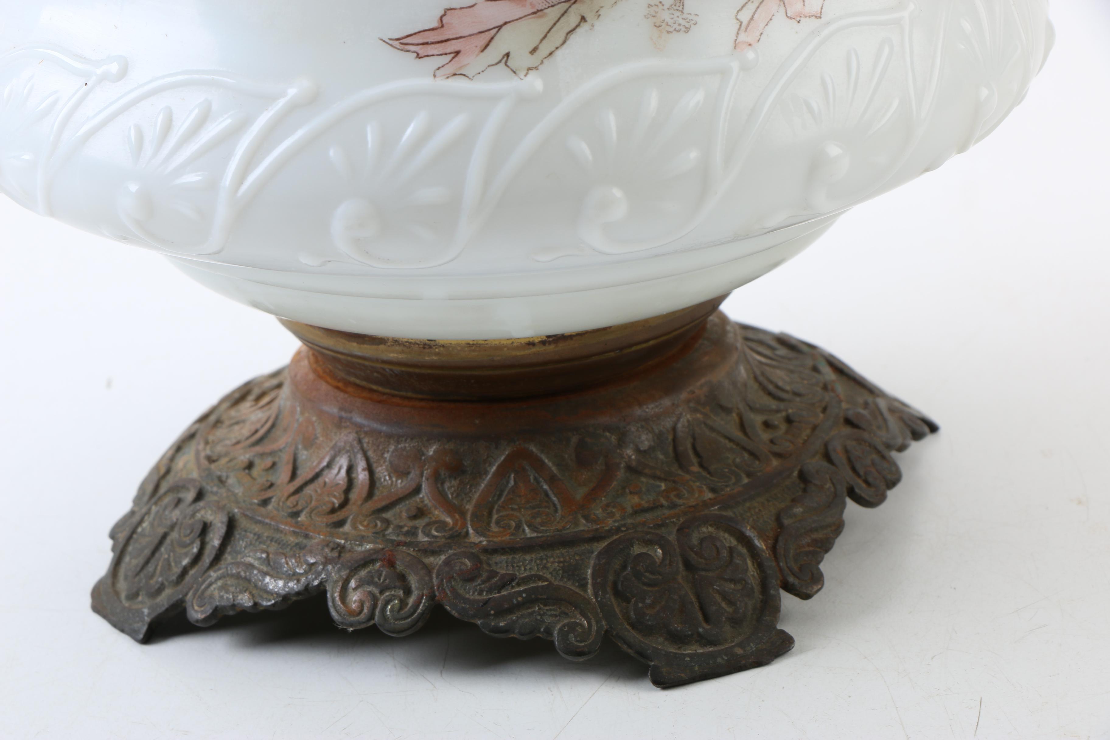 Vintage White Porcelain Lamp Base with Floral Design