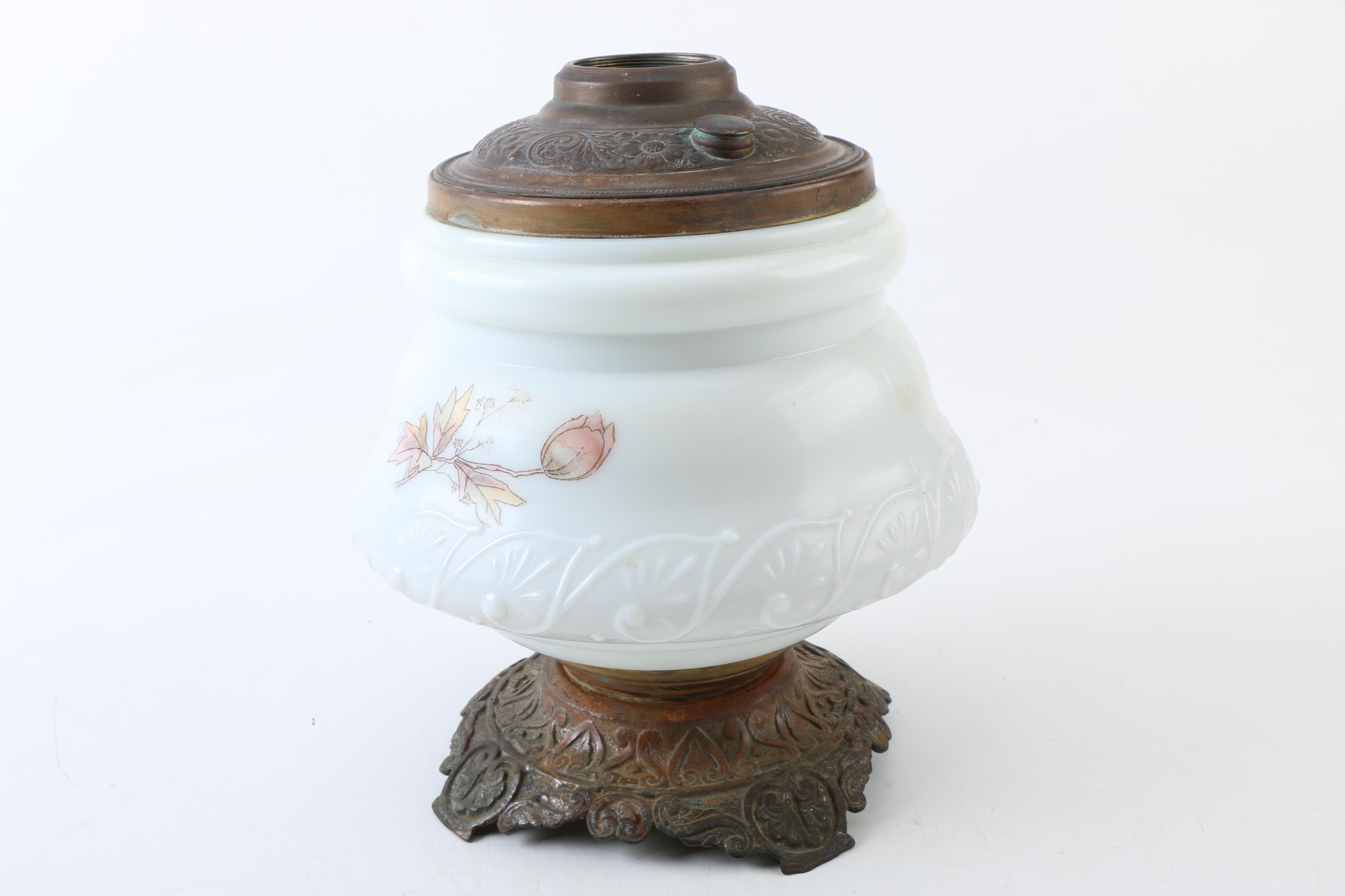 Vintage White Porcelain Lamp Base with Floral Design