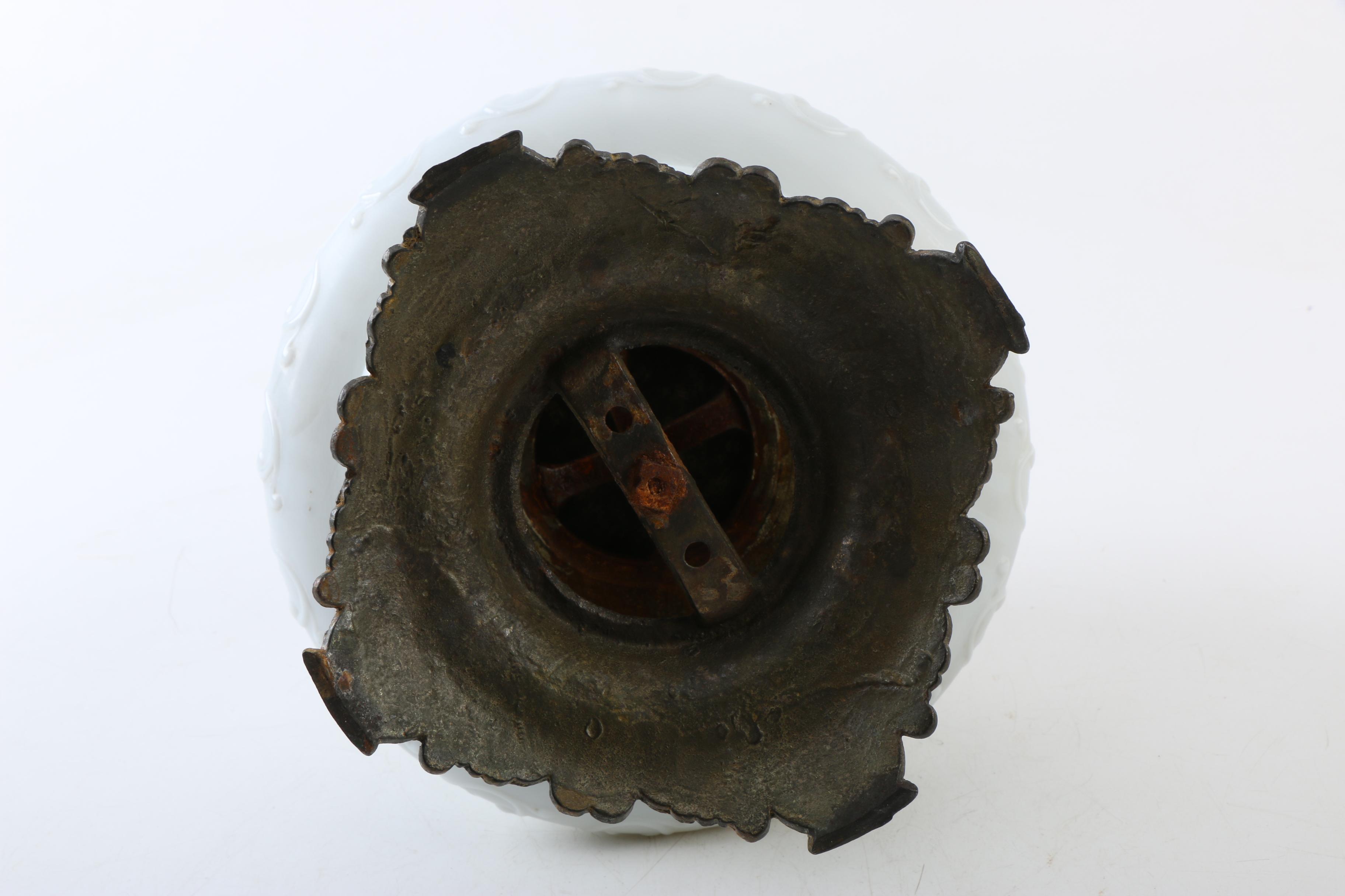 Vintage White Porcelain Lamp Base with Floral Design