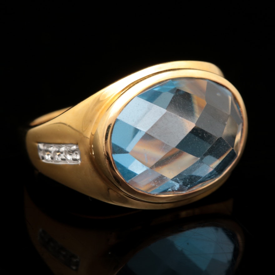 Gold Wash on Sterling Silver, Created Blue Quartz and White Topaz Ring