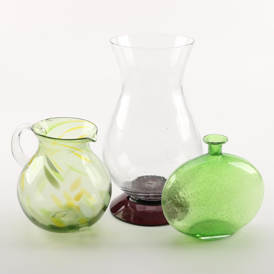 Glass Vases and Pitcher Including Hand Blown