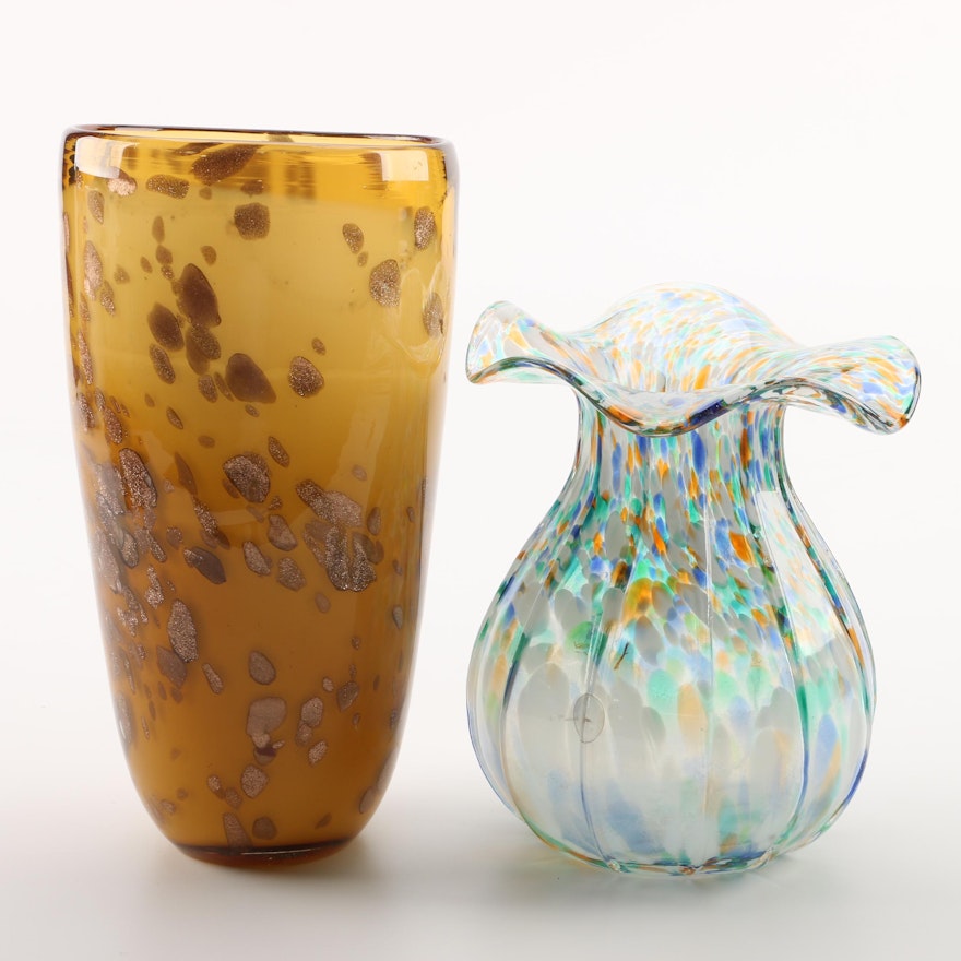 Aventurine and Confetti Art Glass Vases