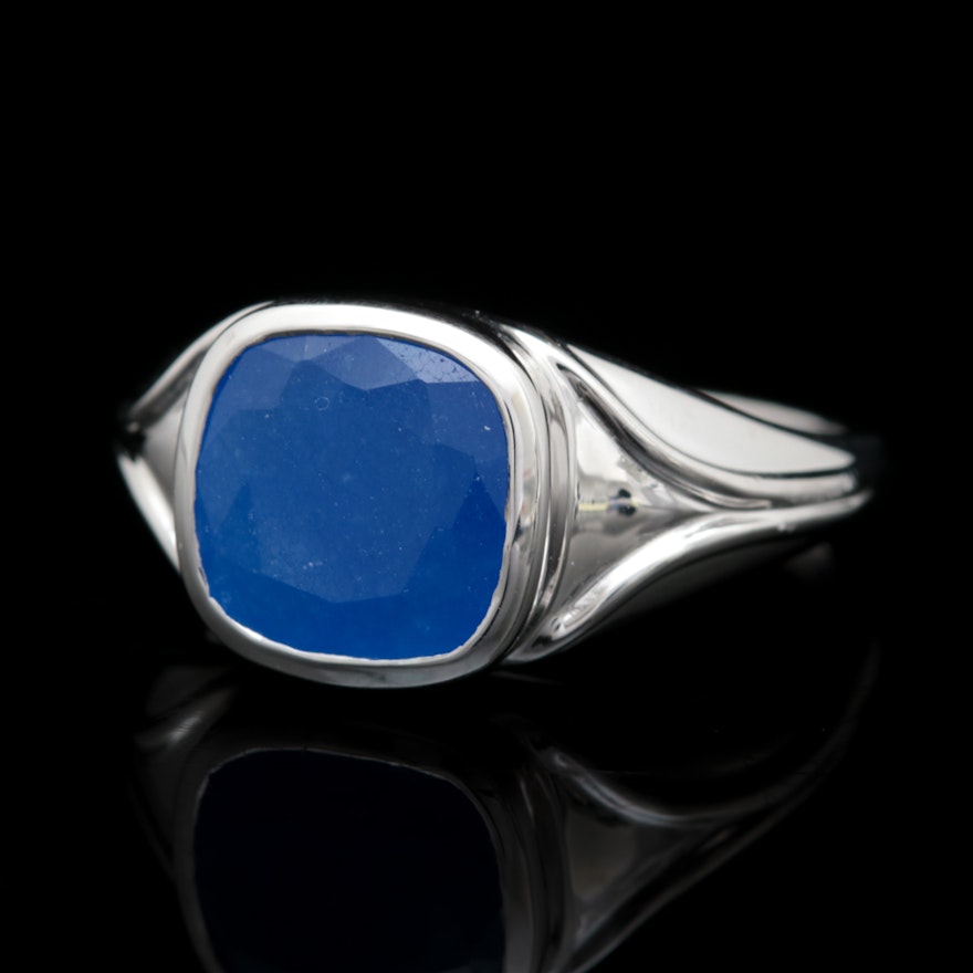Sterling Silver and Blue Jadeite Ring