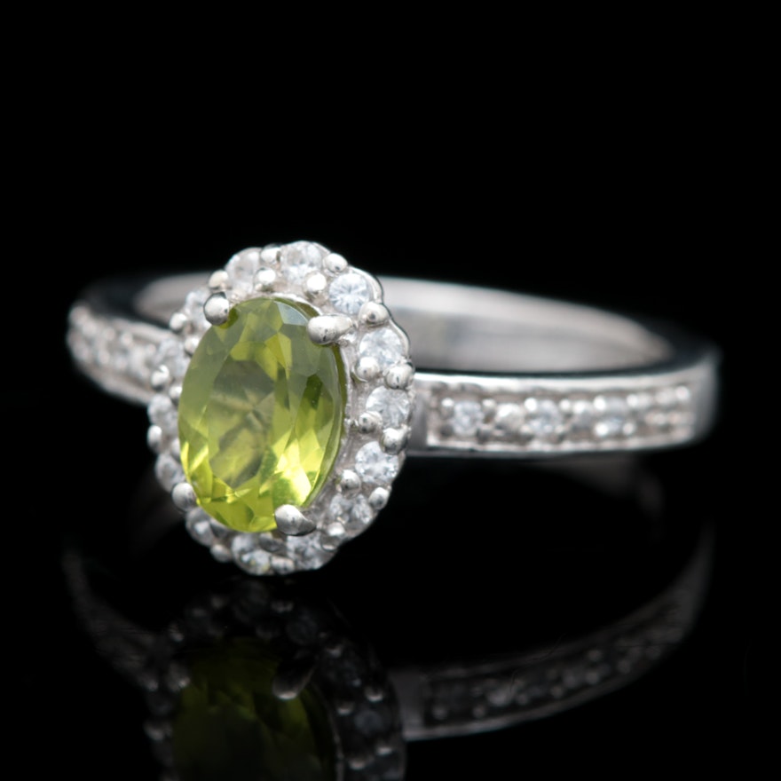 Sterling Silver, Peridot and White Zircon Ring