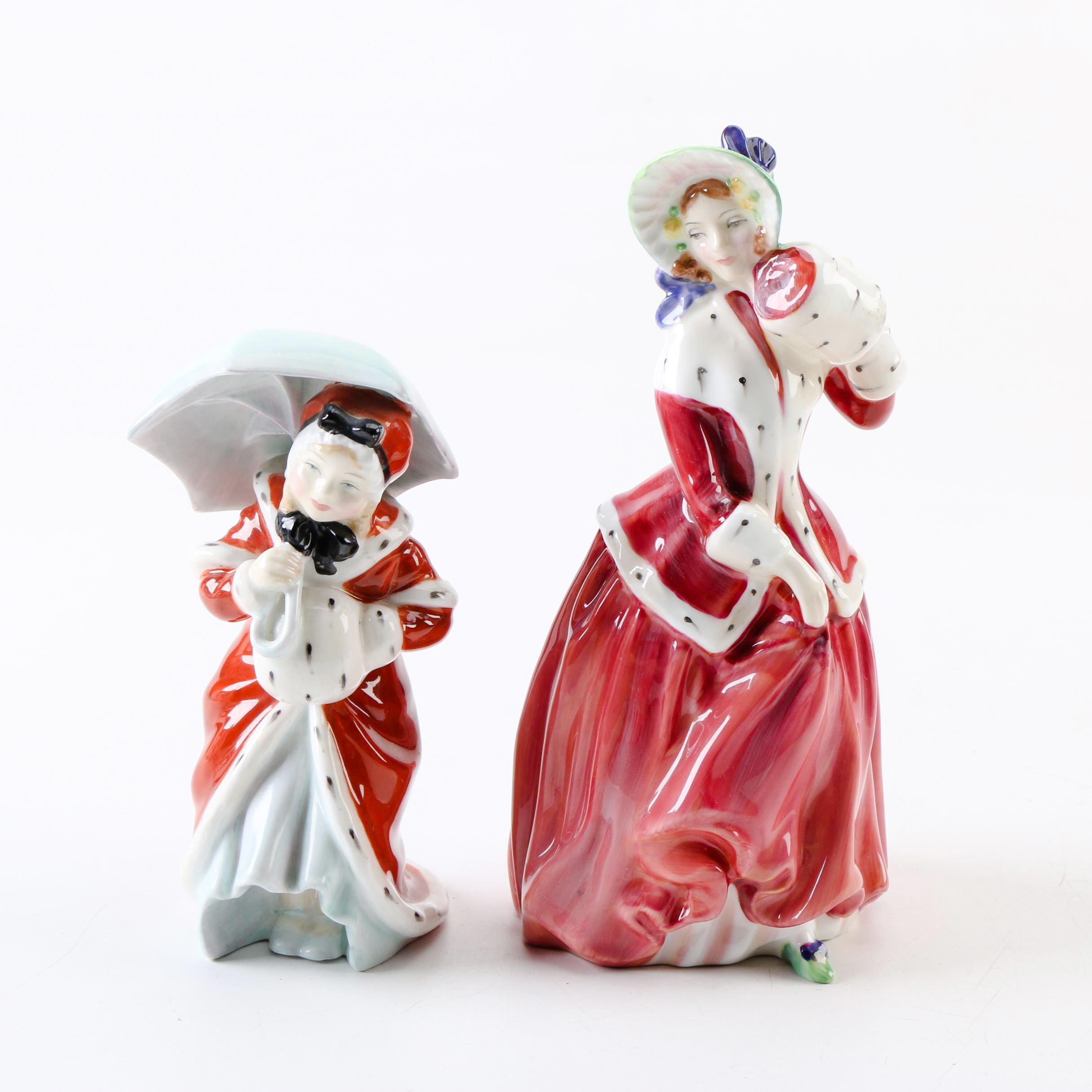 1940s Royal Doulton "Christmas Morn" and "Miss Muffet" Porcelain Figurines