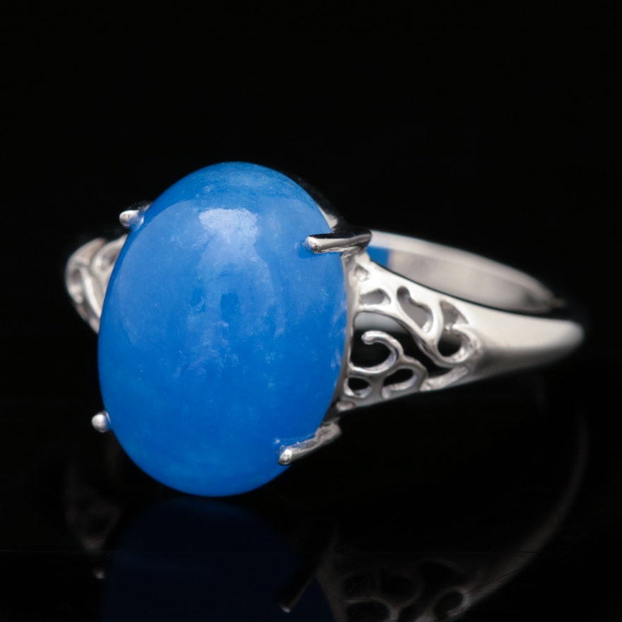 Sterling Silver and Dyed Blue Jadeite Ring
