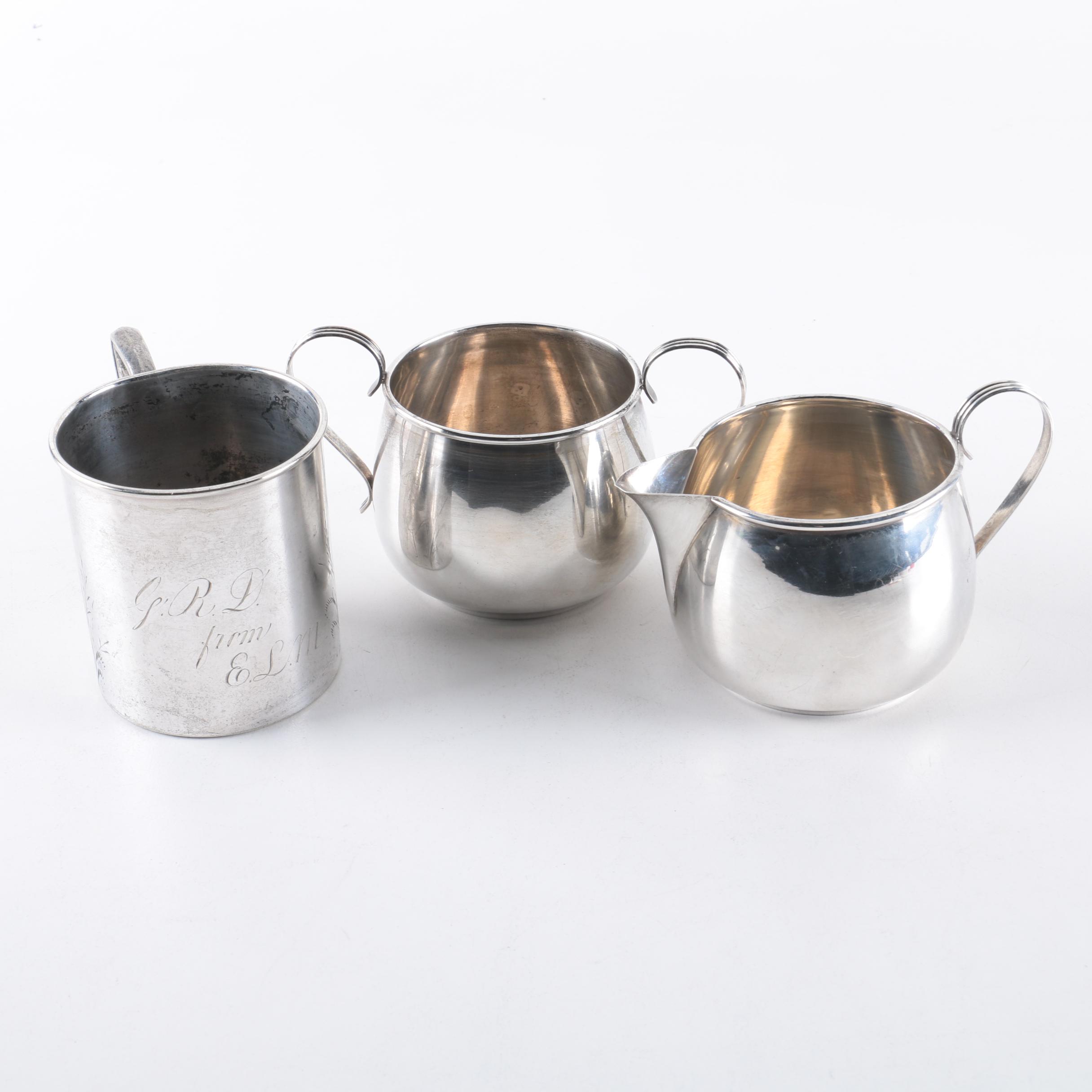 Watrous Mfg. Co. Sterling Silver Sugar and Creamer Set and Silver Plate Cup