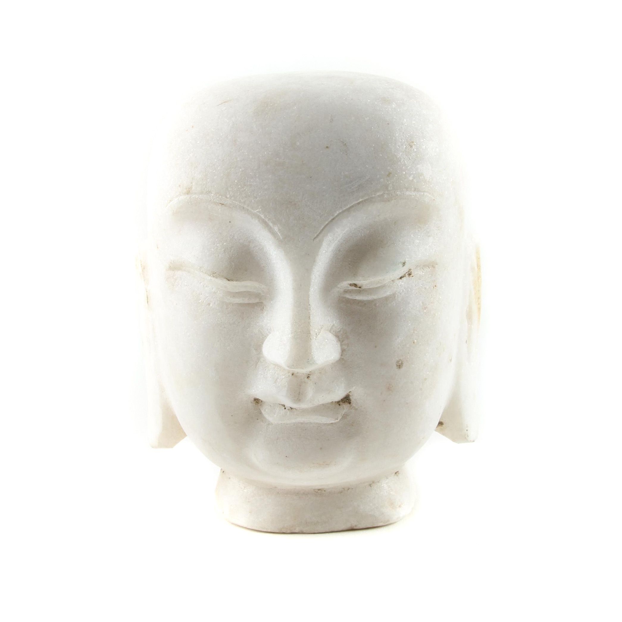 Chinese Inspired Carved Marble Buddha Head Sculpture