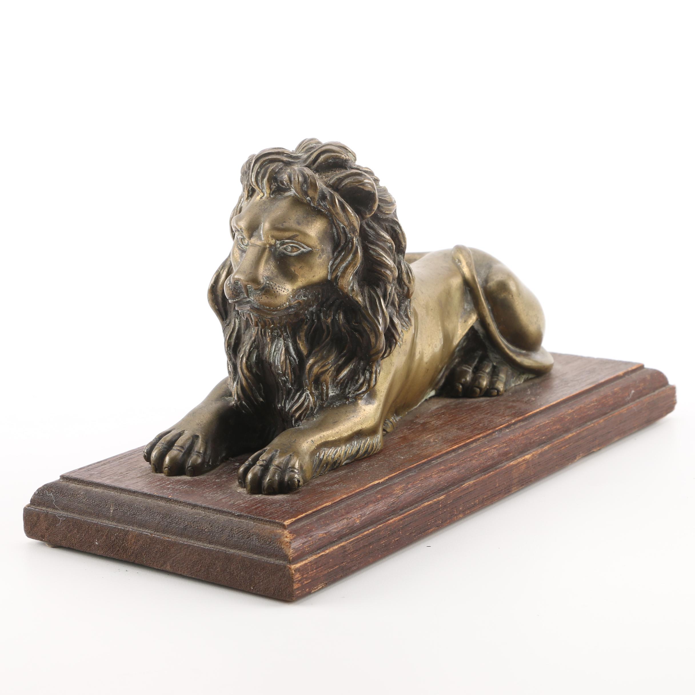 Recumbant Brass Lion Statuette
