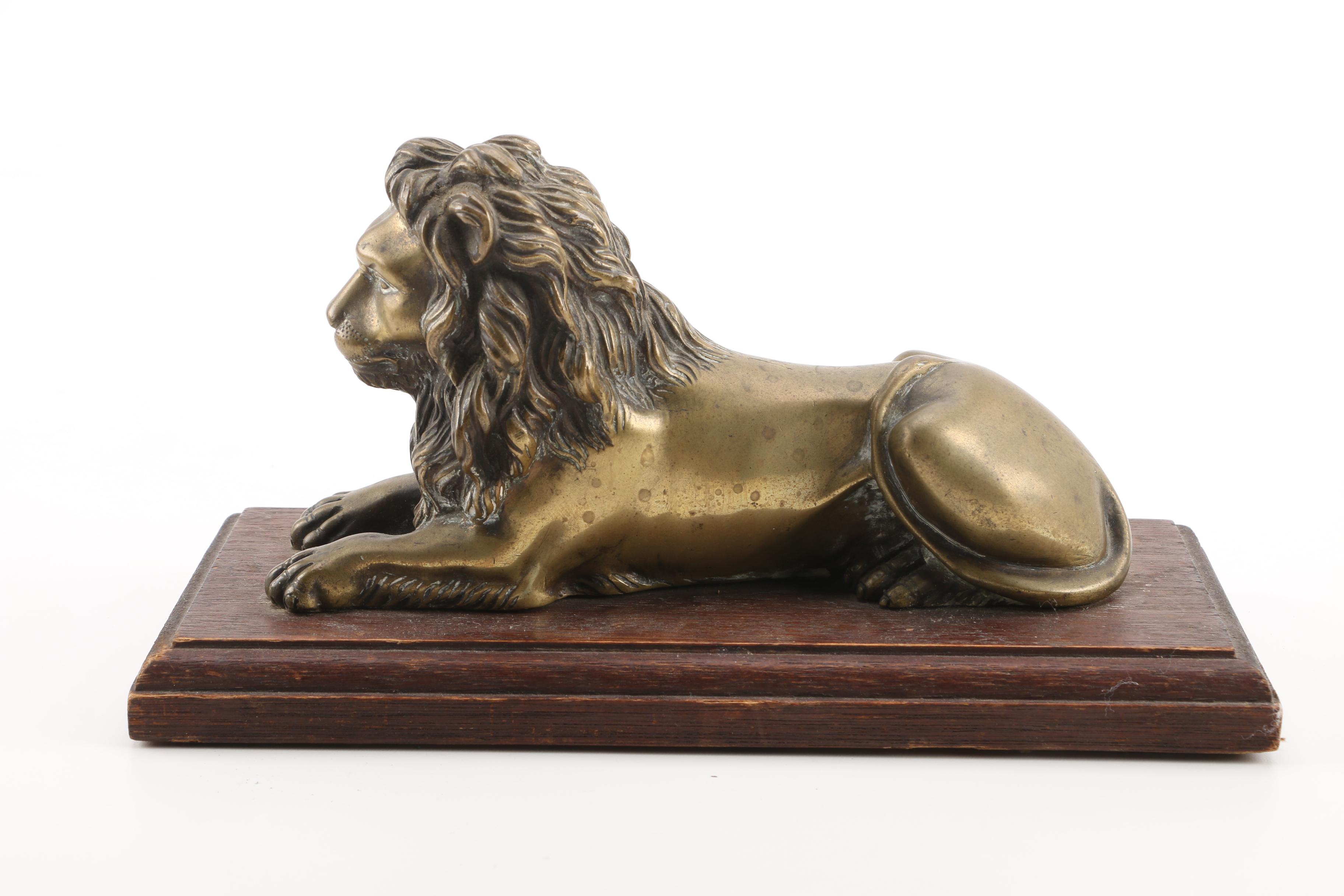 Recumbant Brass Lion Statuette