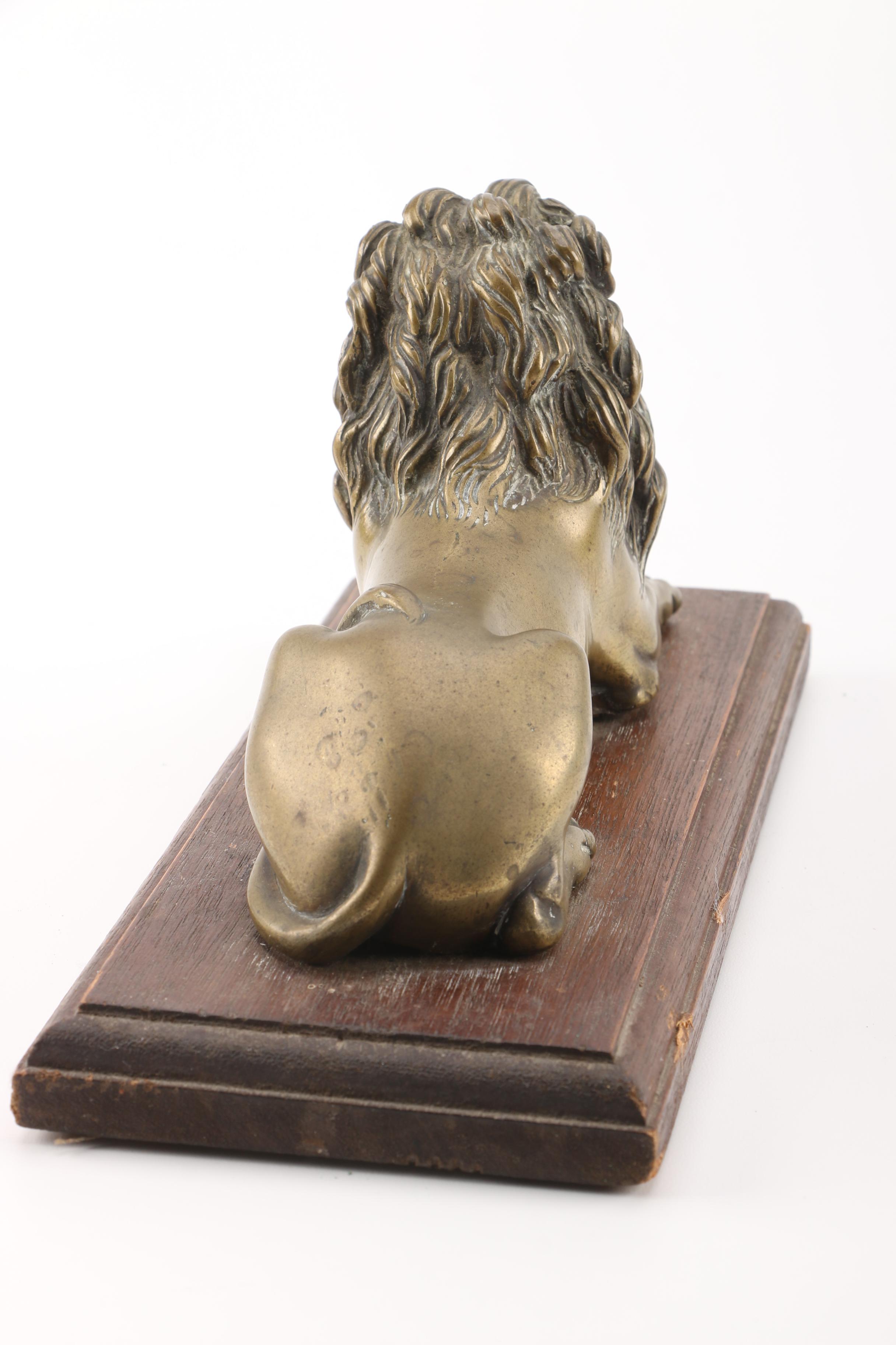 Recumbant Brass Lion Statuette