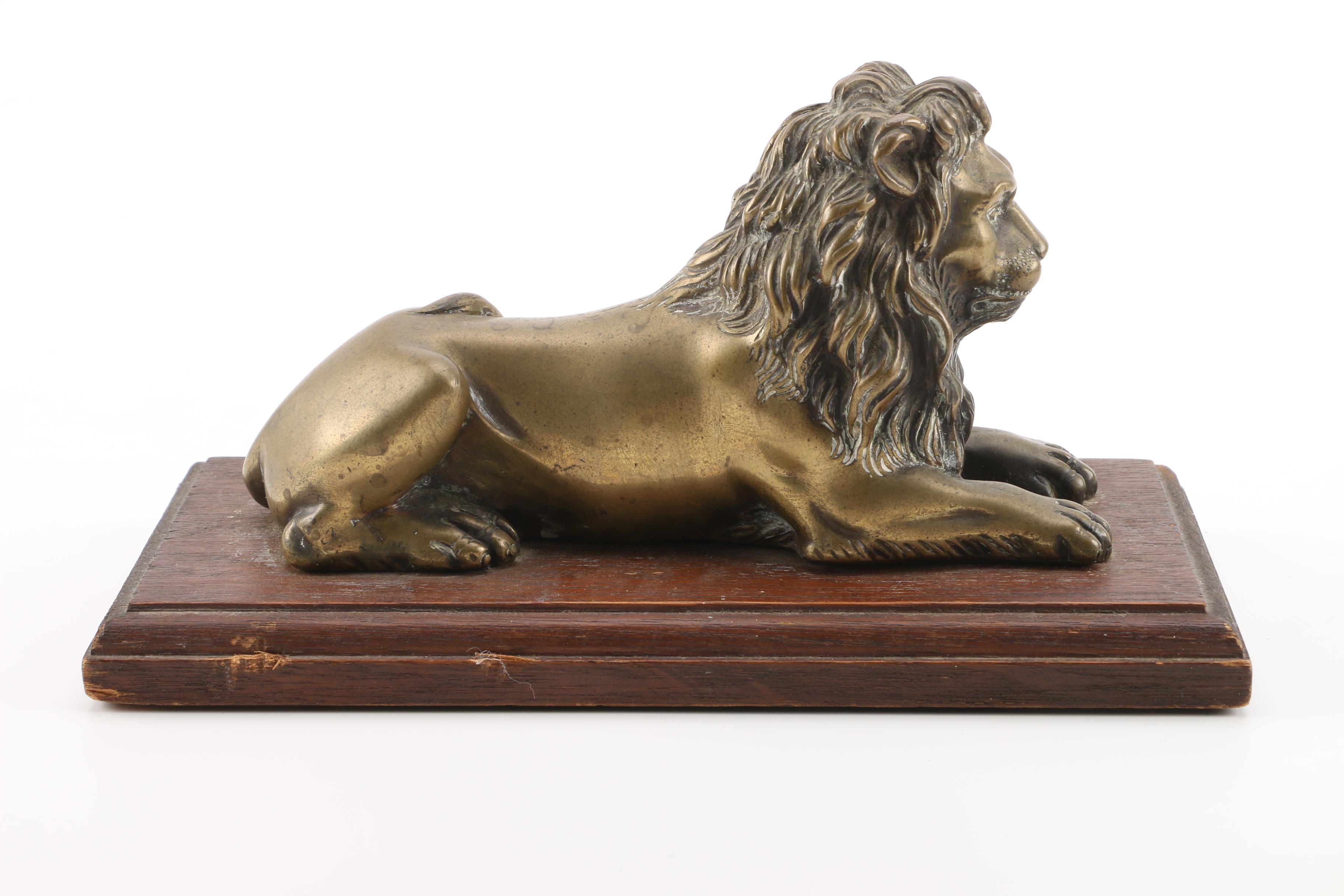 Recumbant Brass Lion Statuette