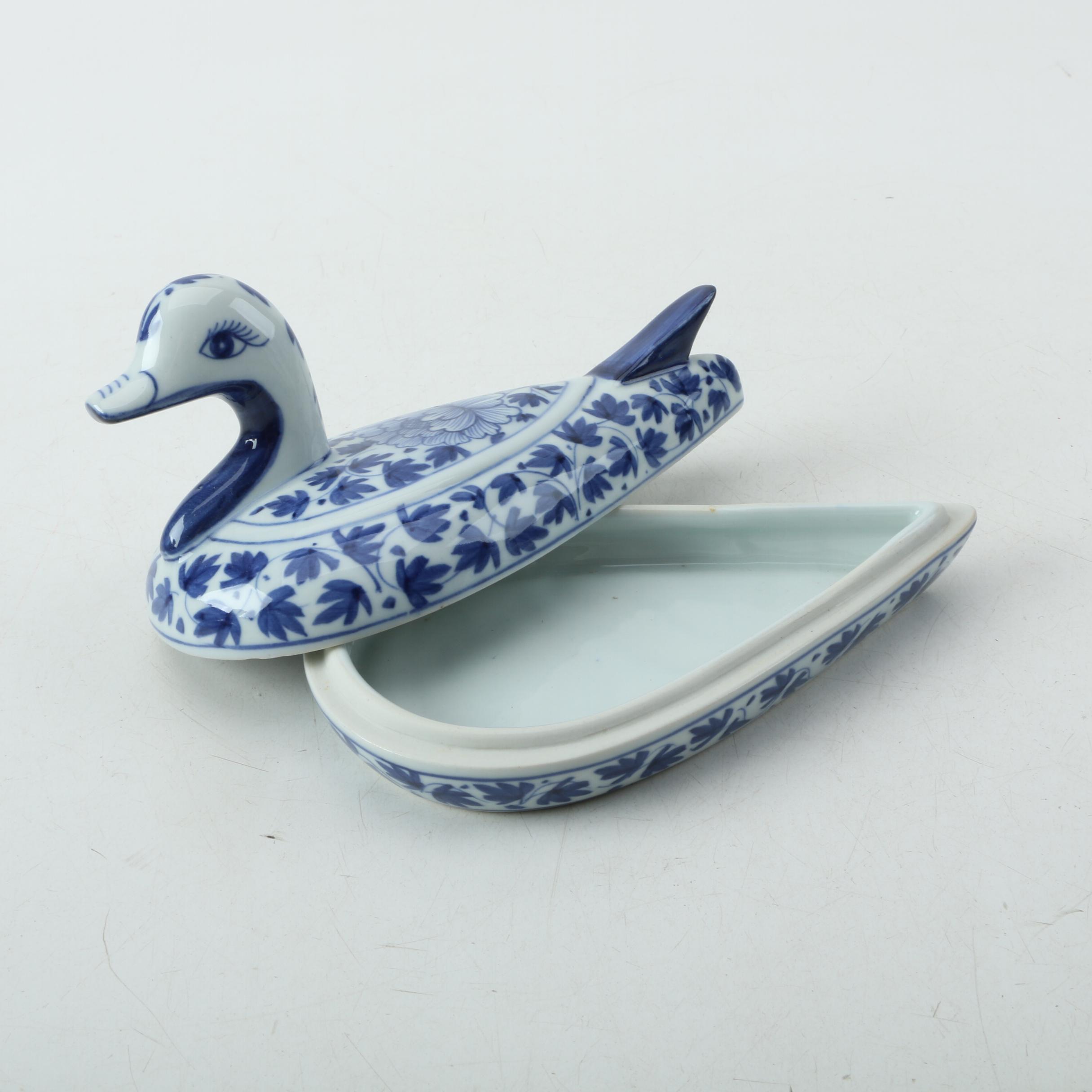 Decorative Blue on White Porcelain Pieces