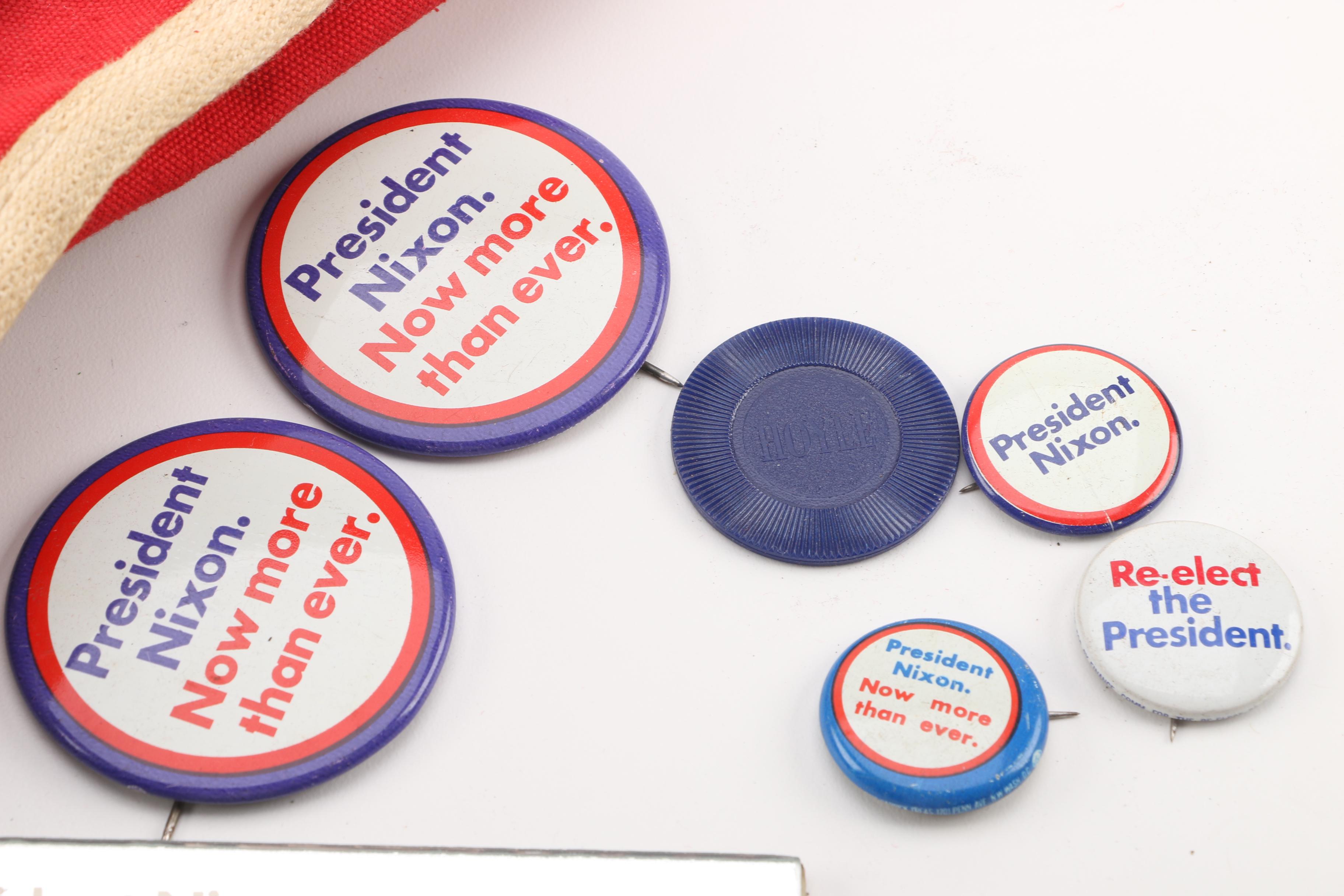 Nixon/Agnew Canvas Bag with Selection of Presidential Campaign Pins and Mirror