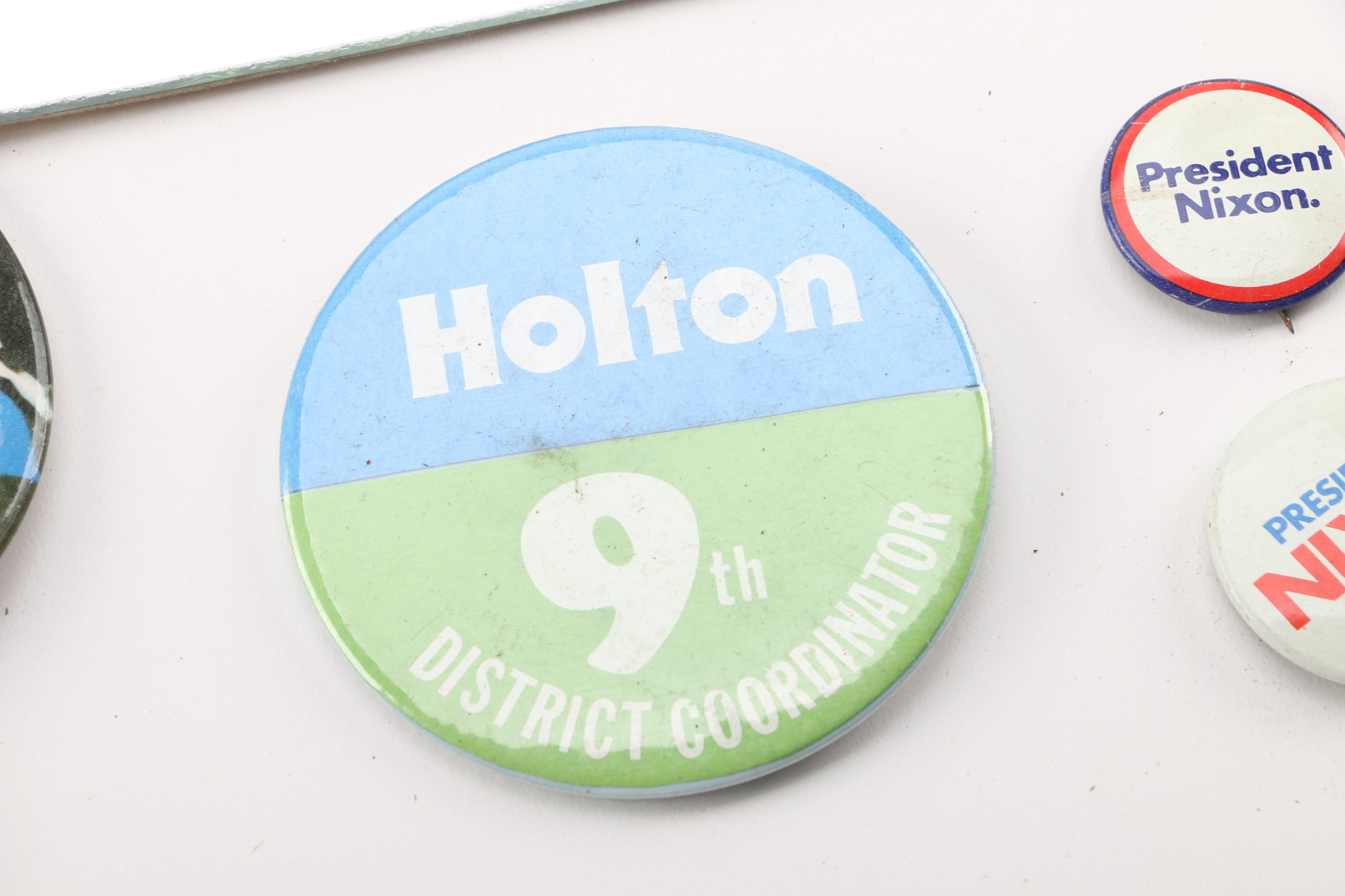 Nixon/Agnew Canvas Bag with Selection of Presidential Campaign Pins and Mirror