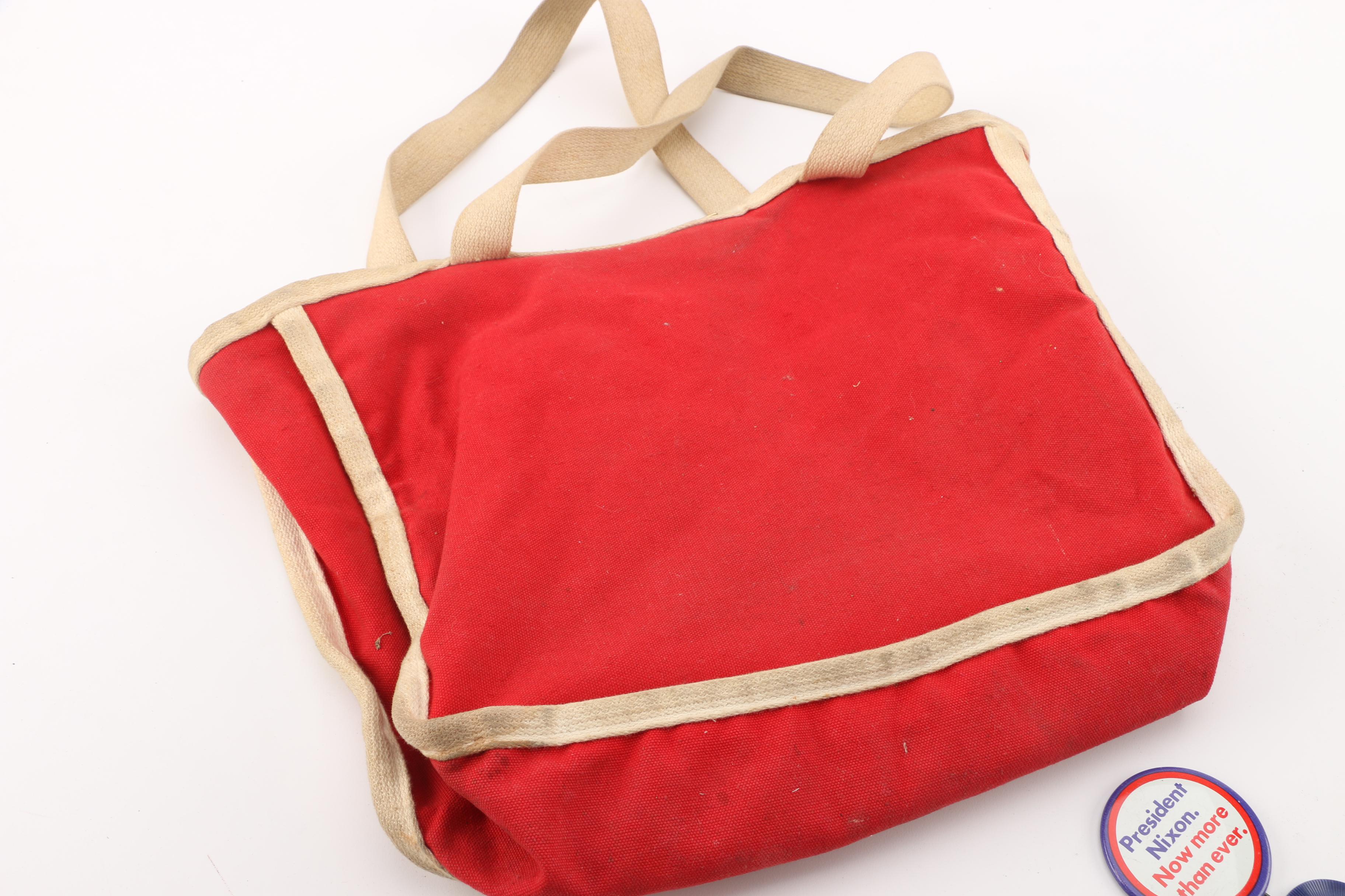 Nixon/Agnew Canvas Bag with Selection of Presidential Campaign Pins and Mirror