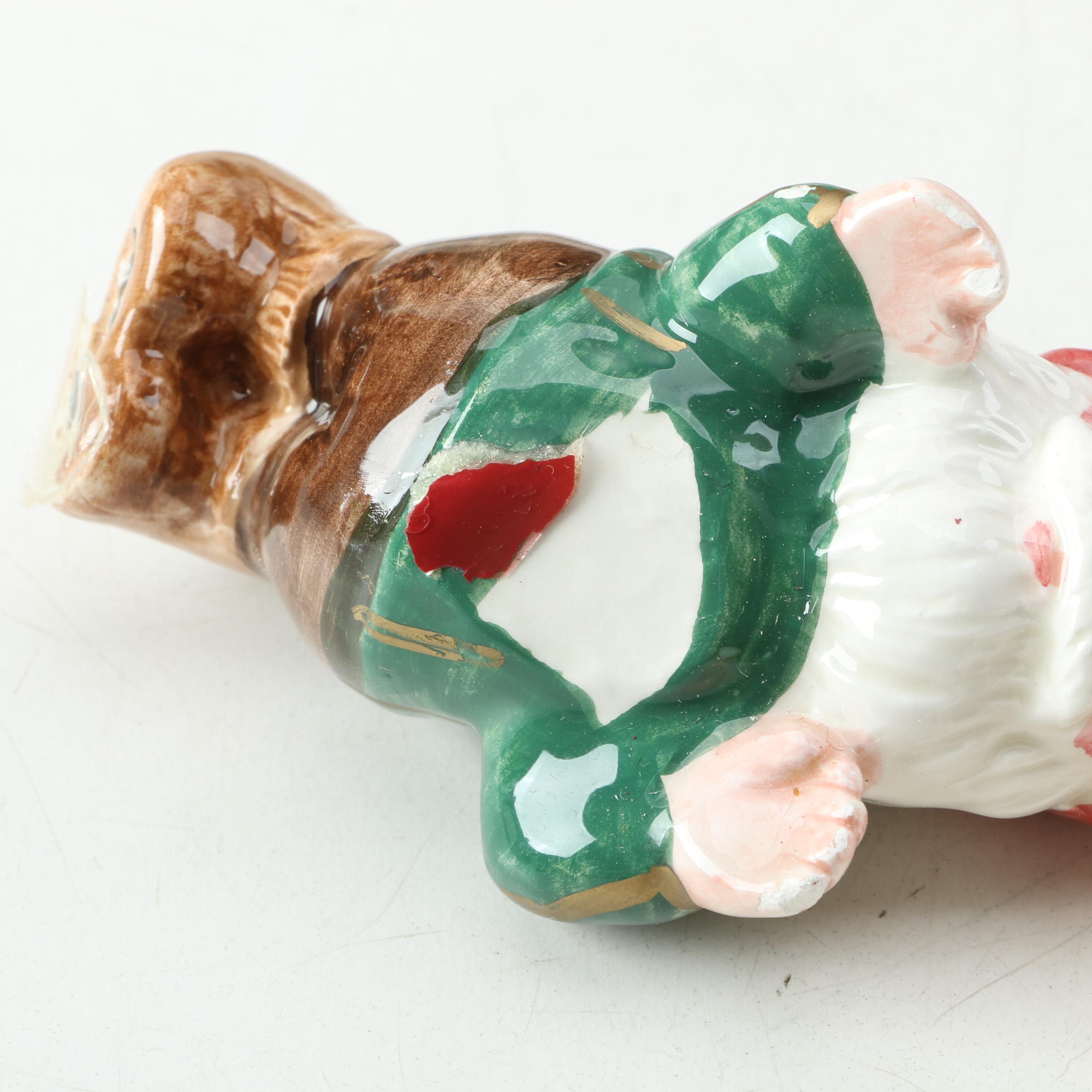 Porcelain Santa Cookie Jar, Reindeer Figurine and Leaf Dish