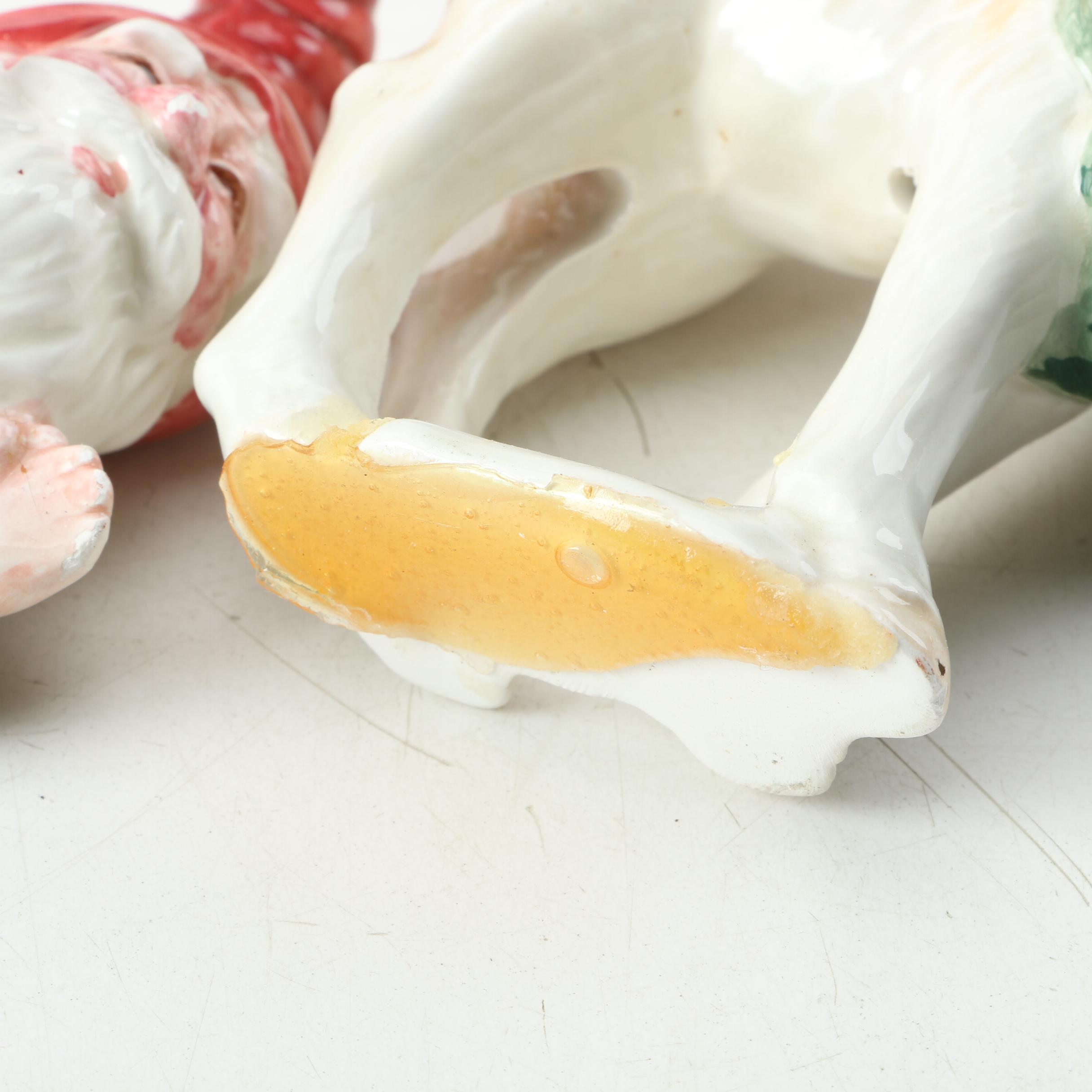 Porcelain Santa Cookie Jar, Reindeer Figurine and Leaf Dish