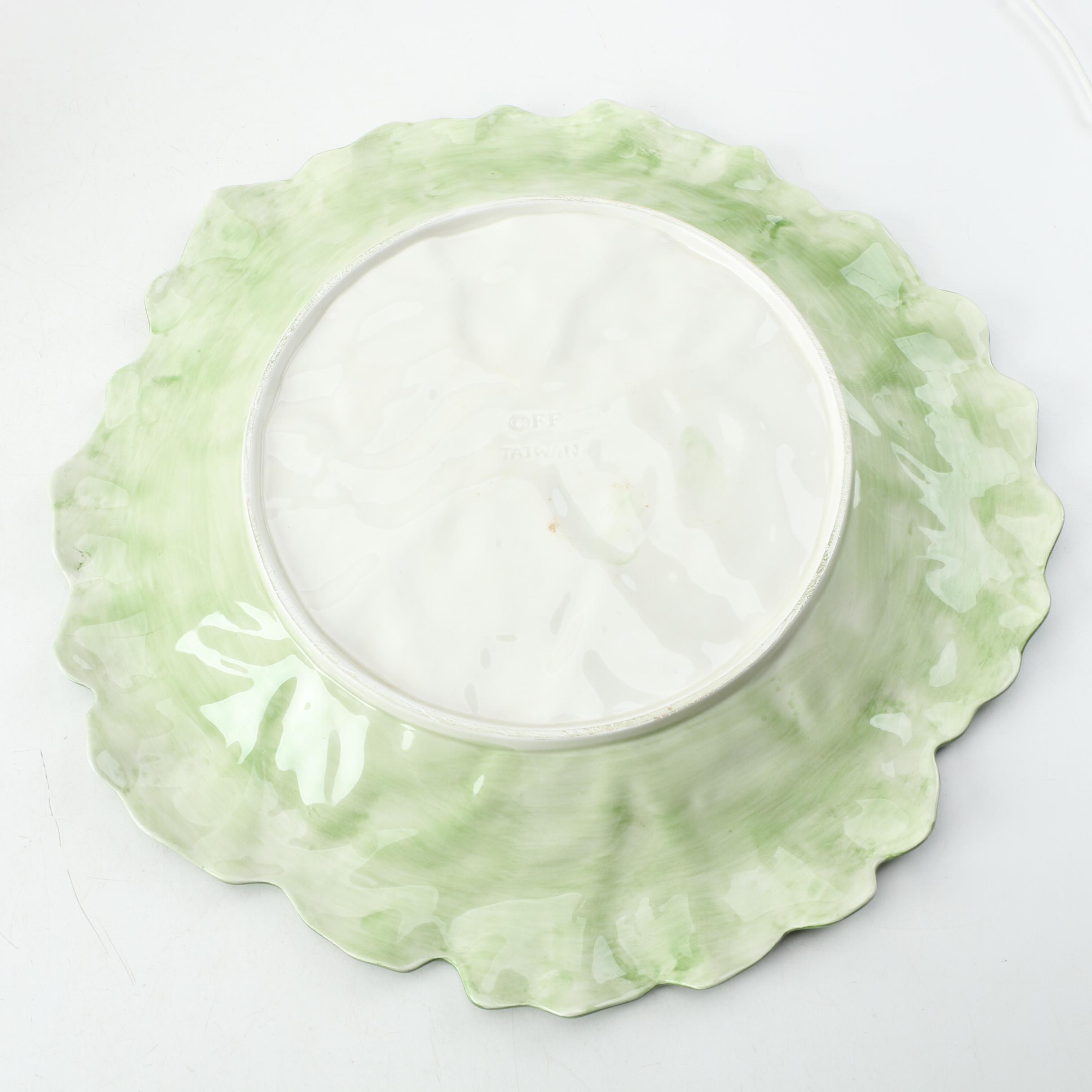 Porcelain Santa Cookie Jar, Reindeer Figurine and Leaf Dish