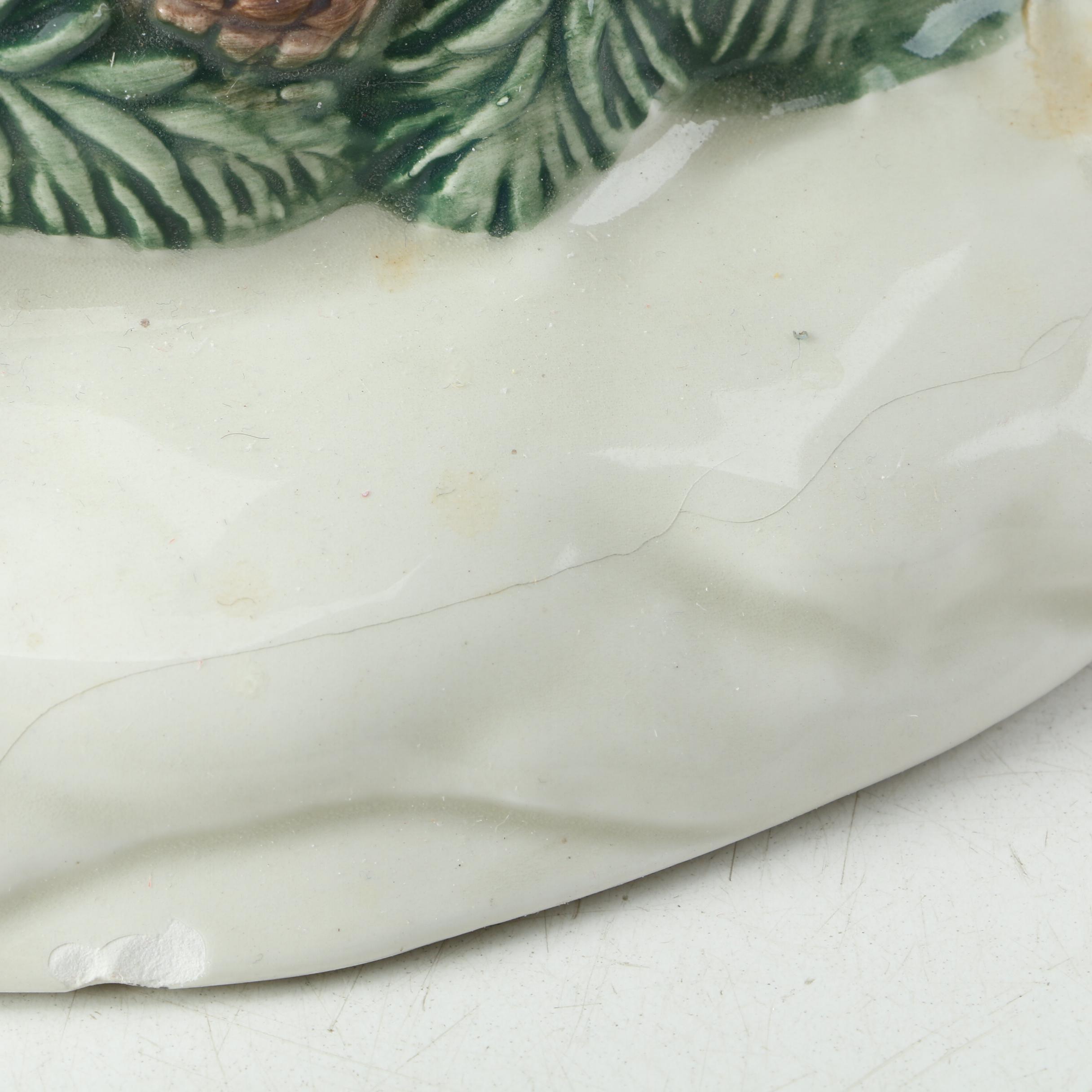 Porcelain Santa Cookie Jar, Reindeer Figurine and Leaf Dish