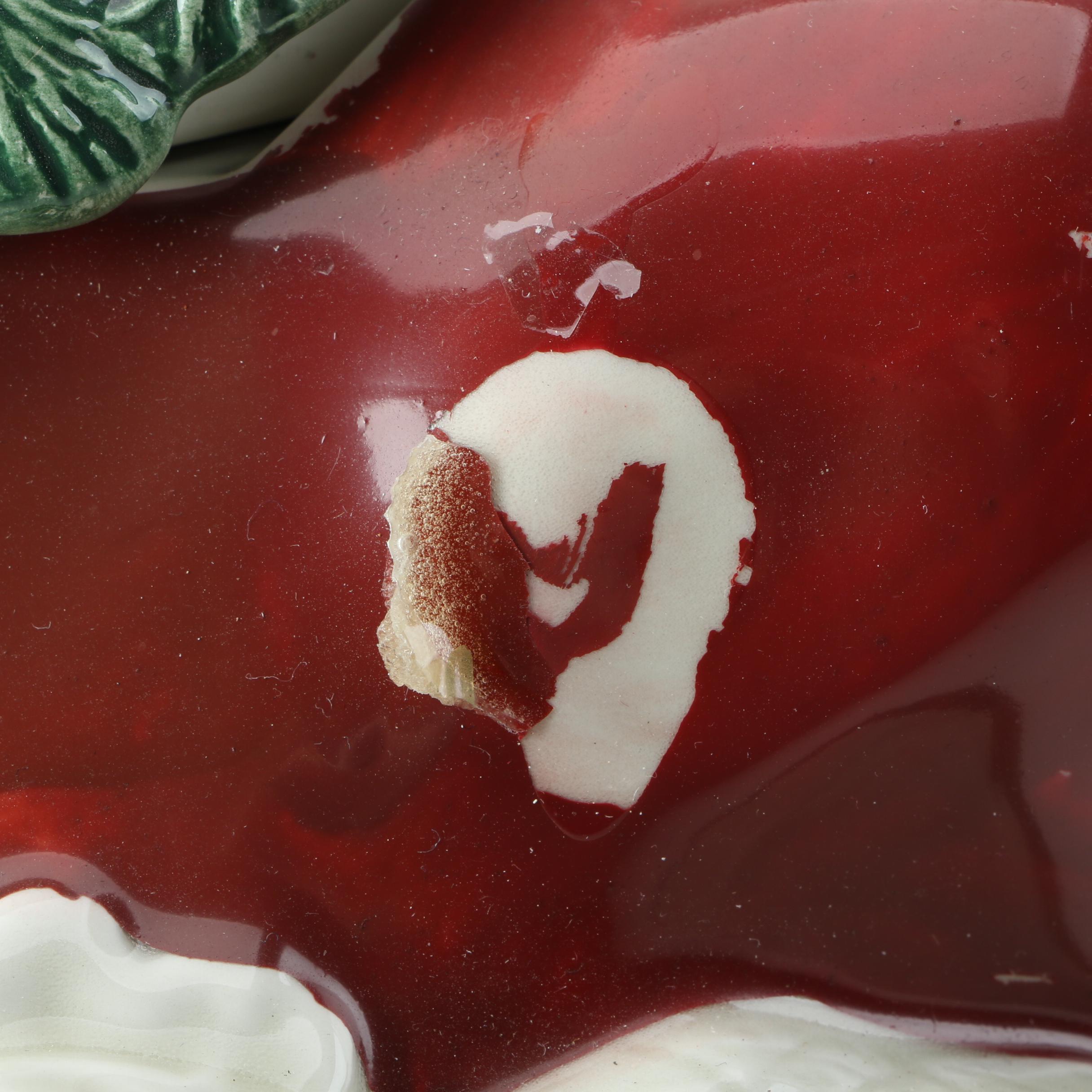 Porcelain Santa Cookie Jar, Reindeer Figurine and Leaf Dish