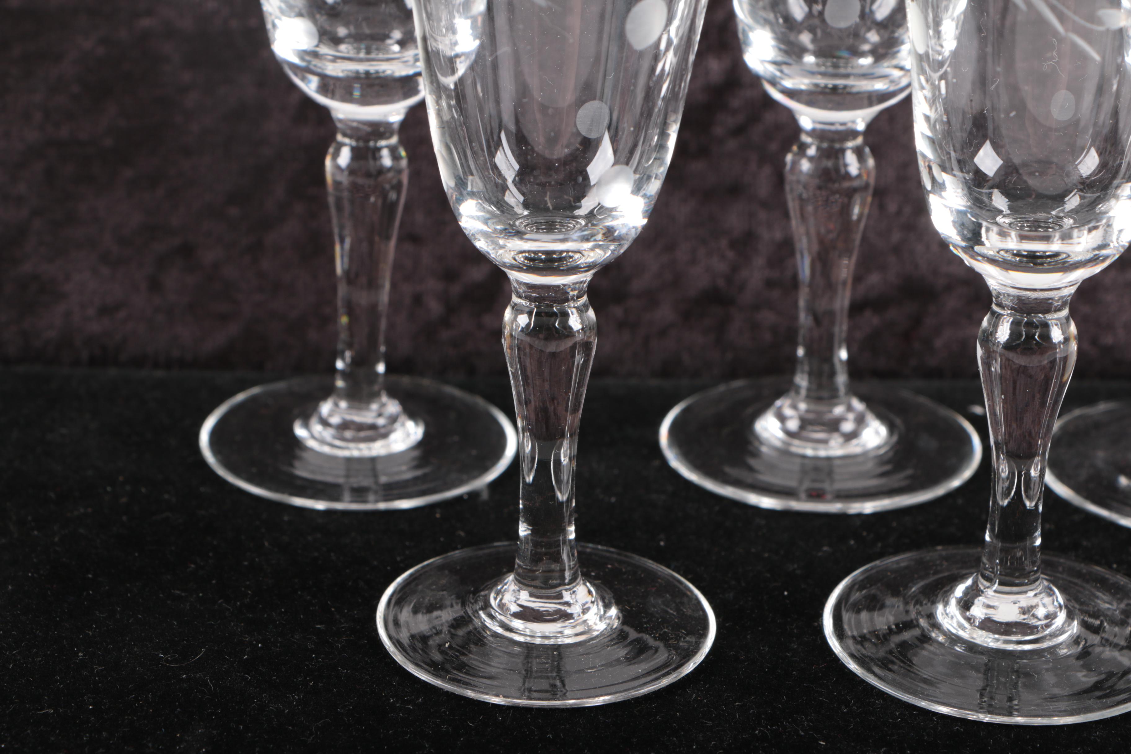 Collection of Vintage Etched Glass Stemware